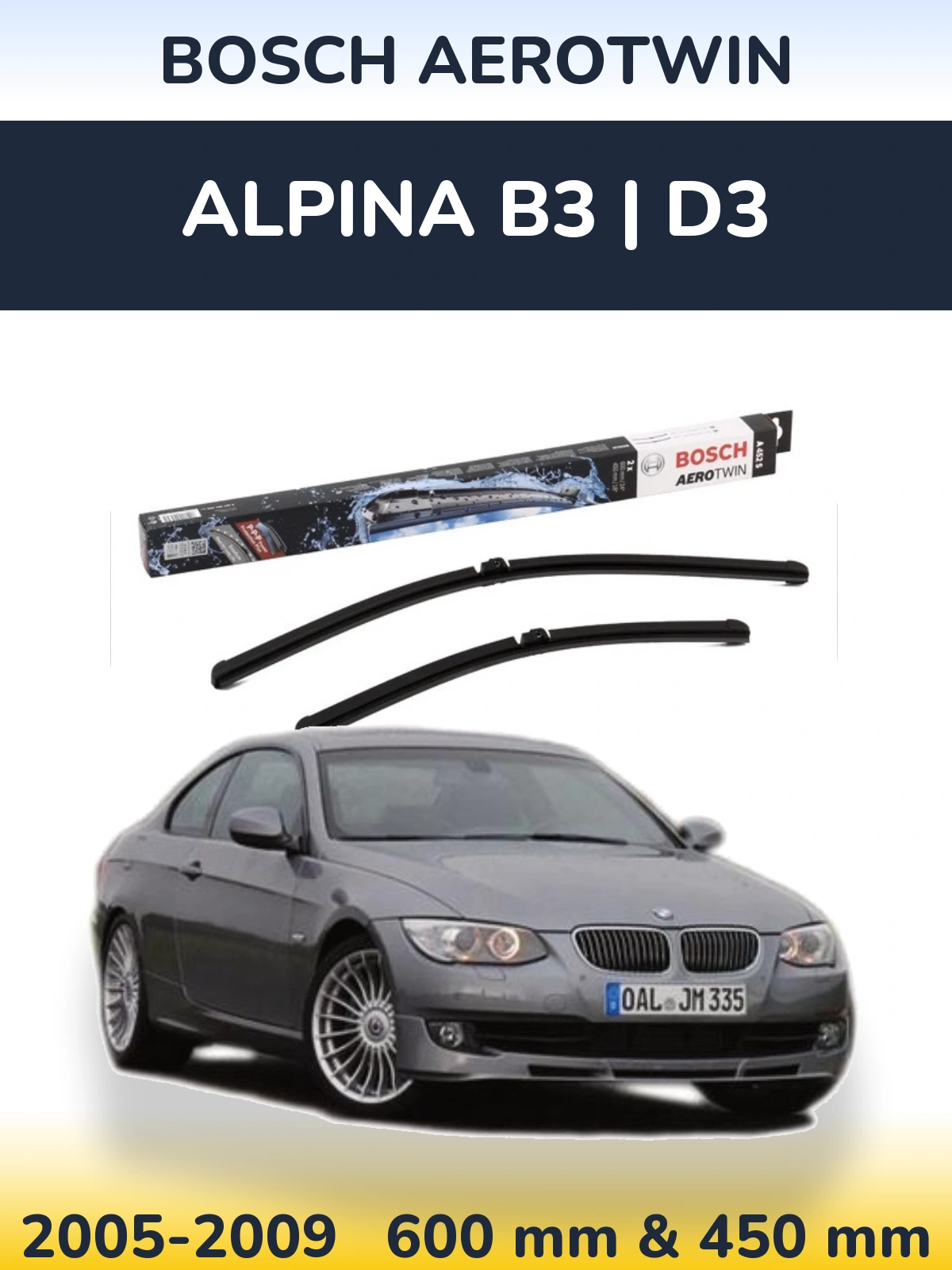 Комплект передних дворников BOSCH AeroTwin 600 & 450 мм для Alpina B3 | D3 2005-2009