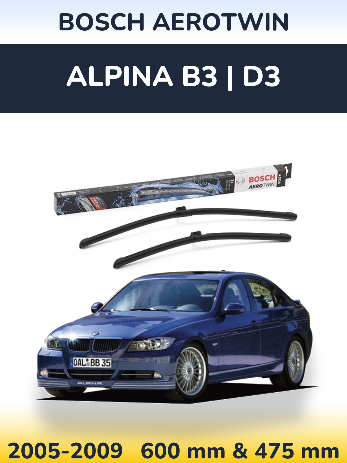 Komplet przednich wycieraczek BOSCH AeroTwin 600 & 475 mm do Alpina B3 | D3 2005-2009