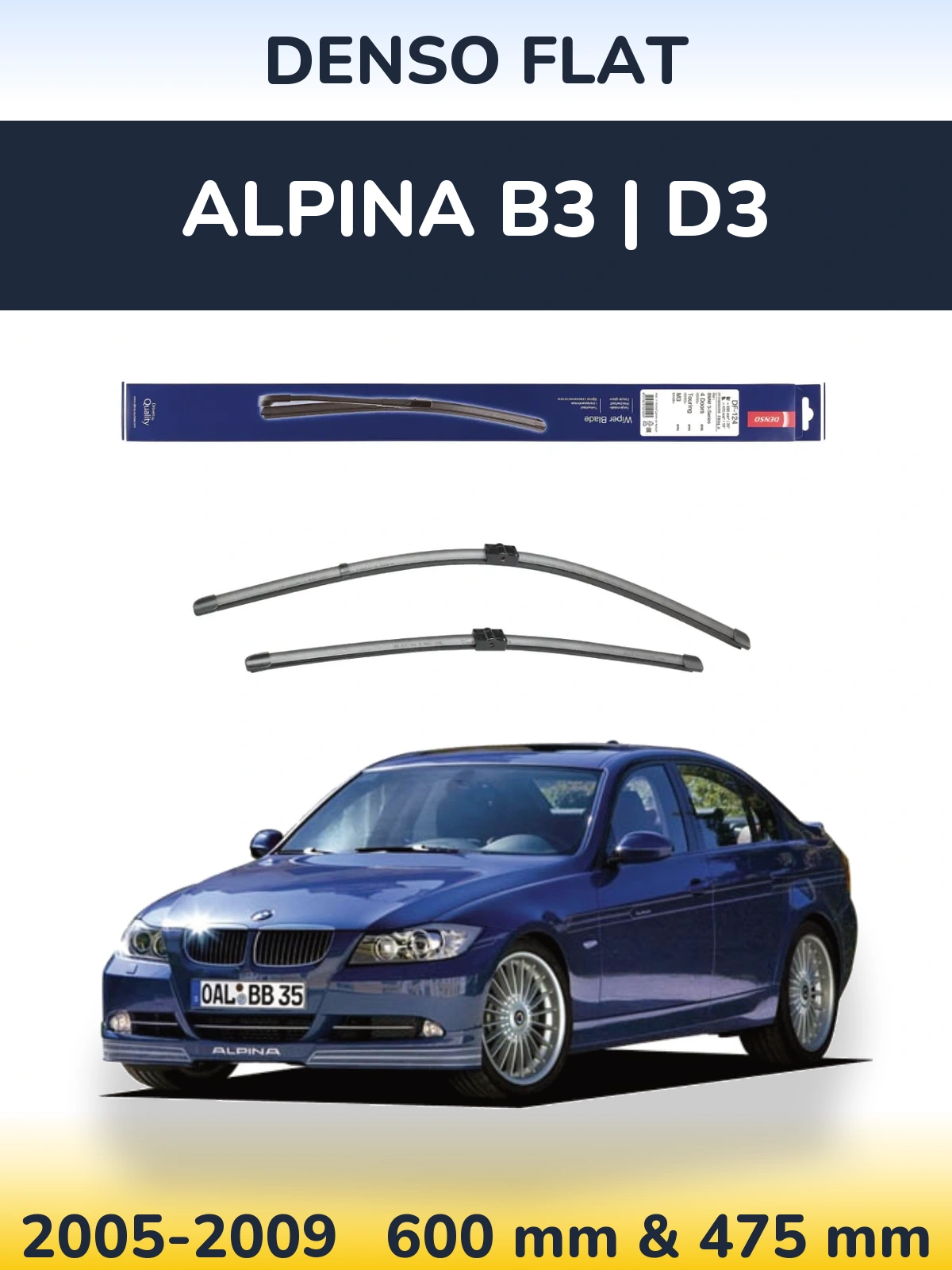 Komplet przednich wycieraczek Denso Flat 600 & 475 mm do Alpina B3 | D3 2005-2009