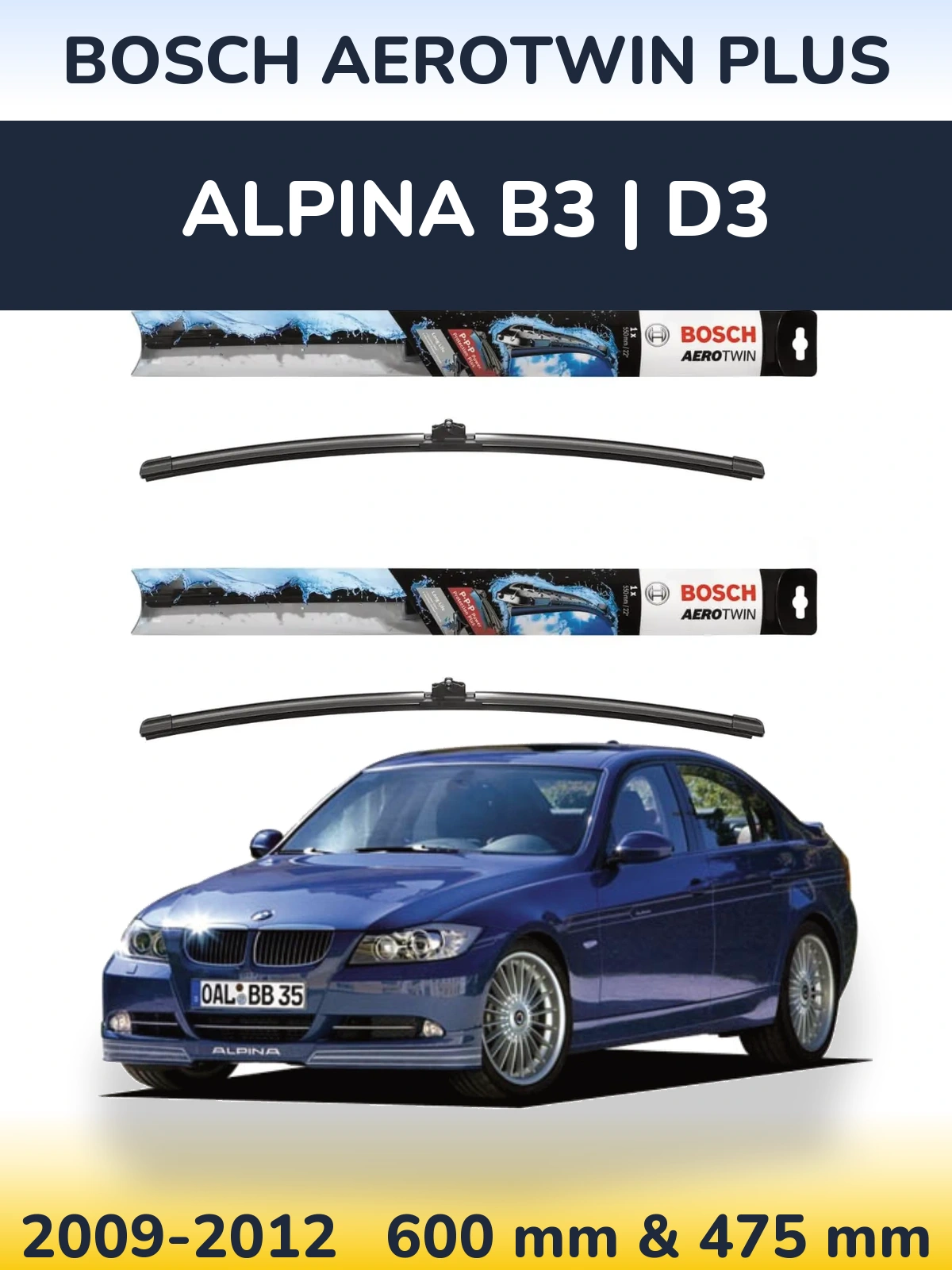 Front wiper blade set BOSCH AeroTwin Plus 600 & 475 мм for Alpina B3 | D3 2009-2012