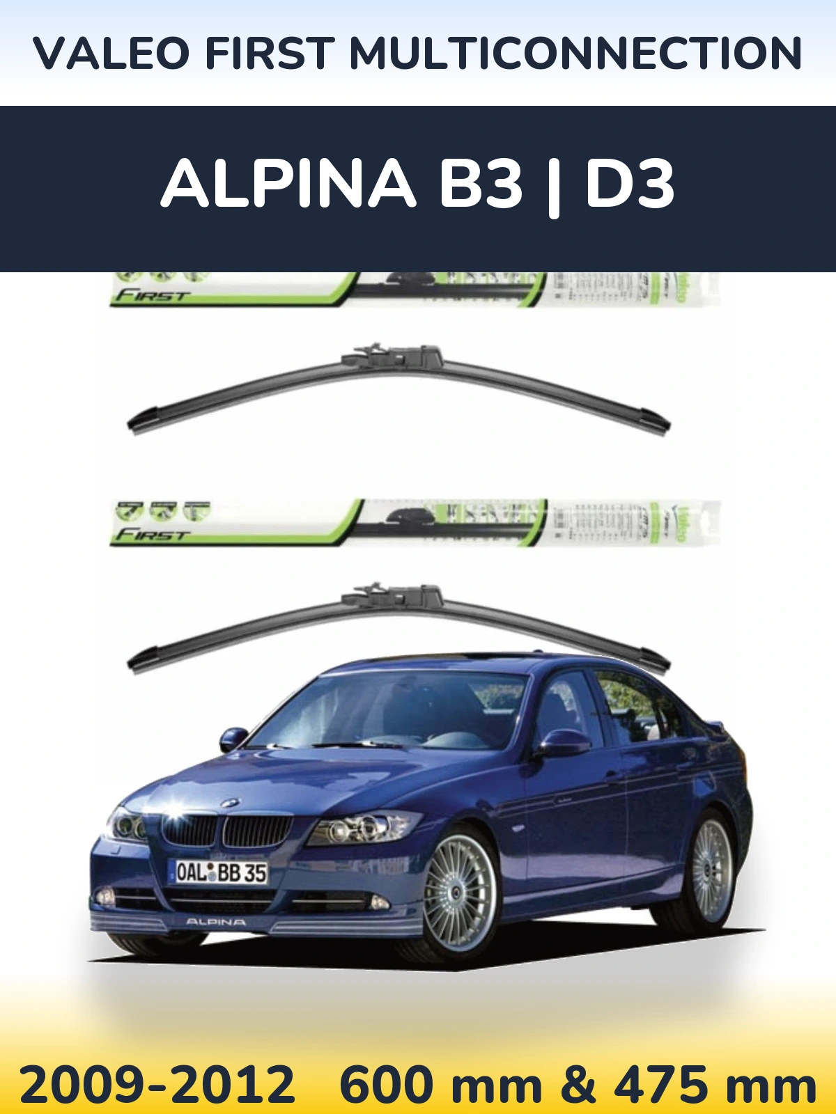 Front wiper blade set Valeo First MultiConnection 600 & 475 mm for Alpina B3 | D3 2009-2012