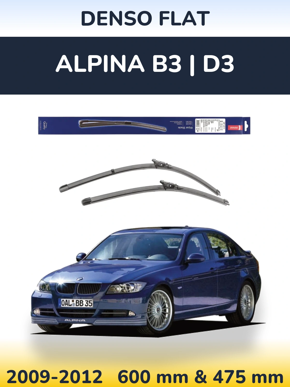 Front wiper blade set Denso Flat 600 & 475 мм for Alpina B3 | D3 2009-2012