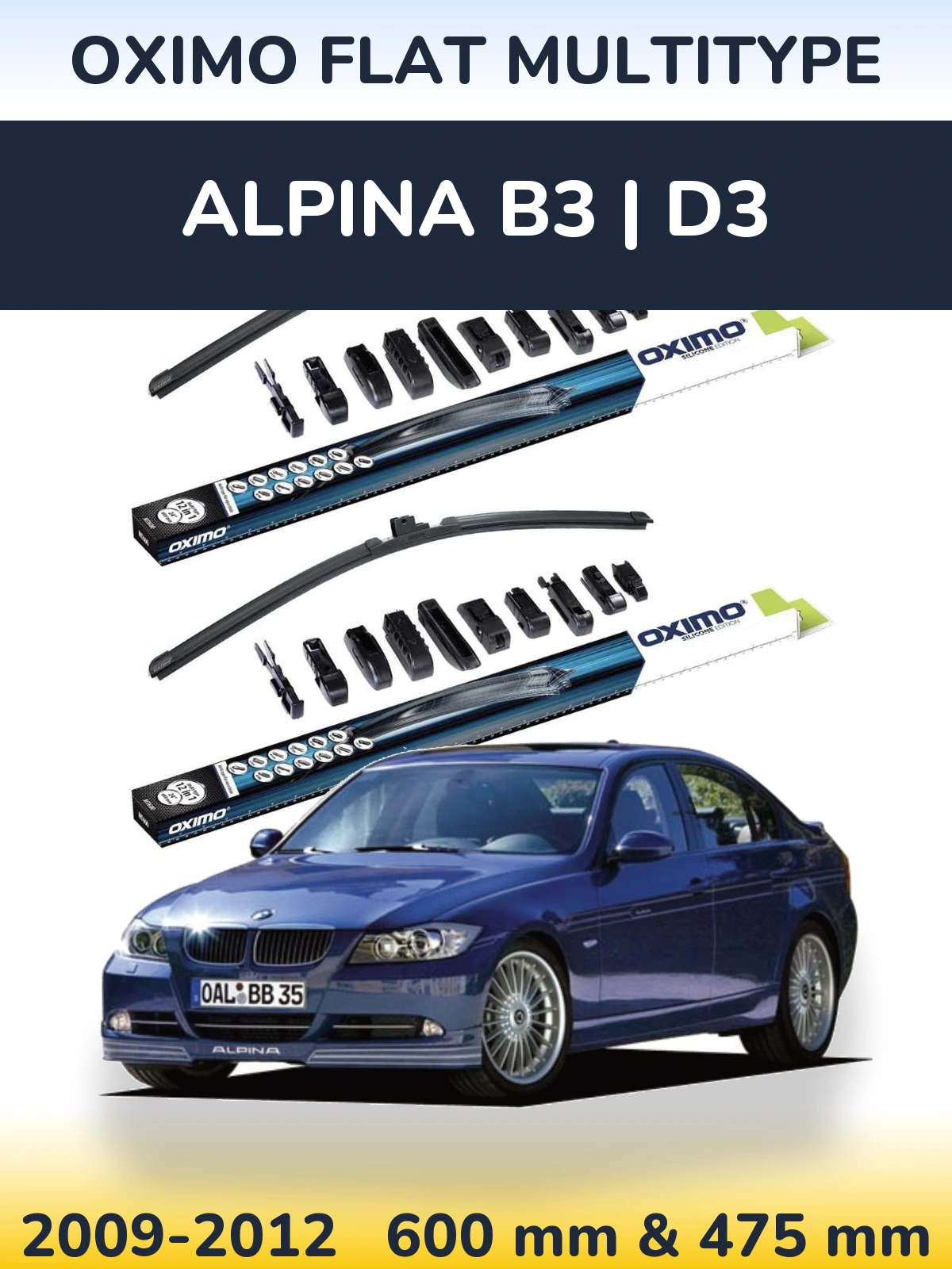 Front wiper blade set Oximo Flat MultiTypee 600 & 475 мм for Alpina B3 | D3 2009-2012