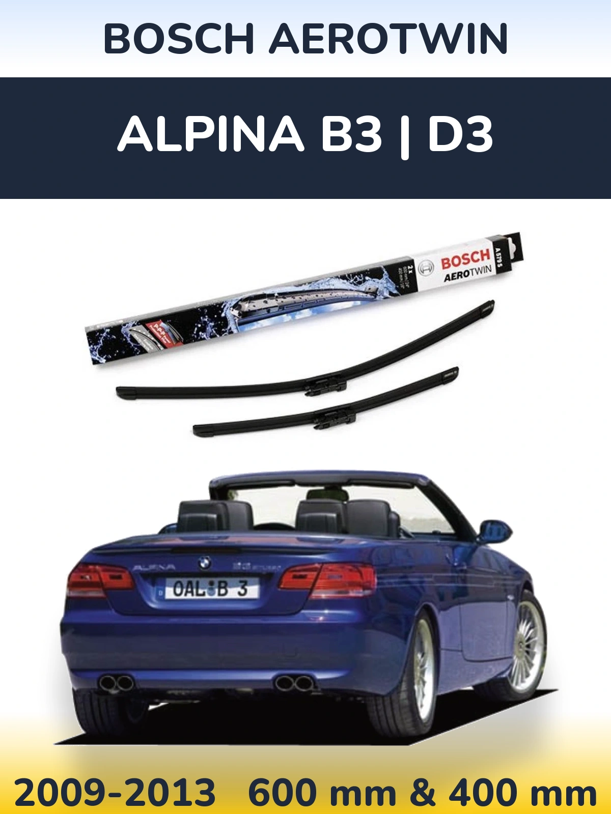 Komplet przednich wycieraczek BOSCH AeroTwin 600 & 400 mm do Alpina B3 | D3 2009-2013