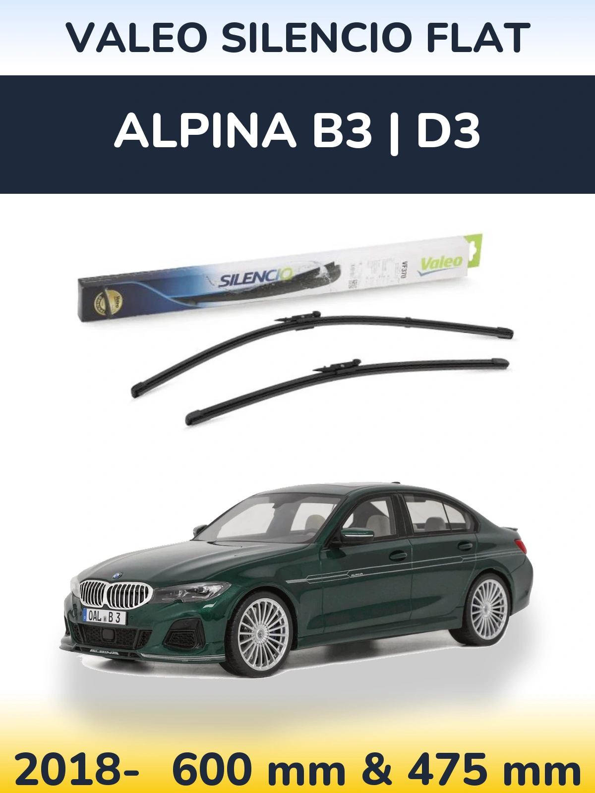 Front wiper blade set Valeo Silencio Flat 600 & 475 мм for Alpina B3 | D3 2018-2026