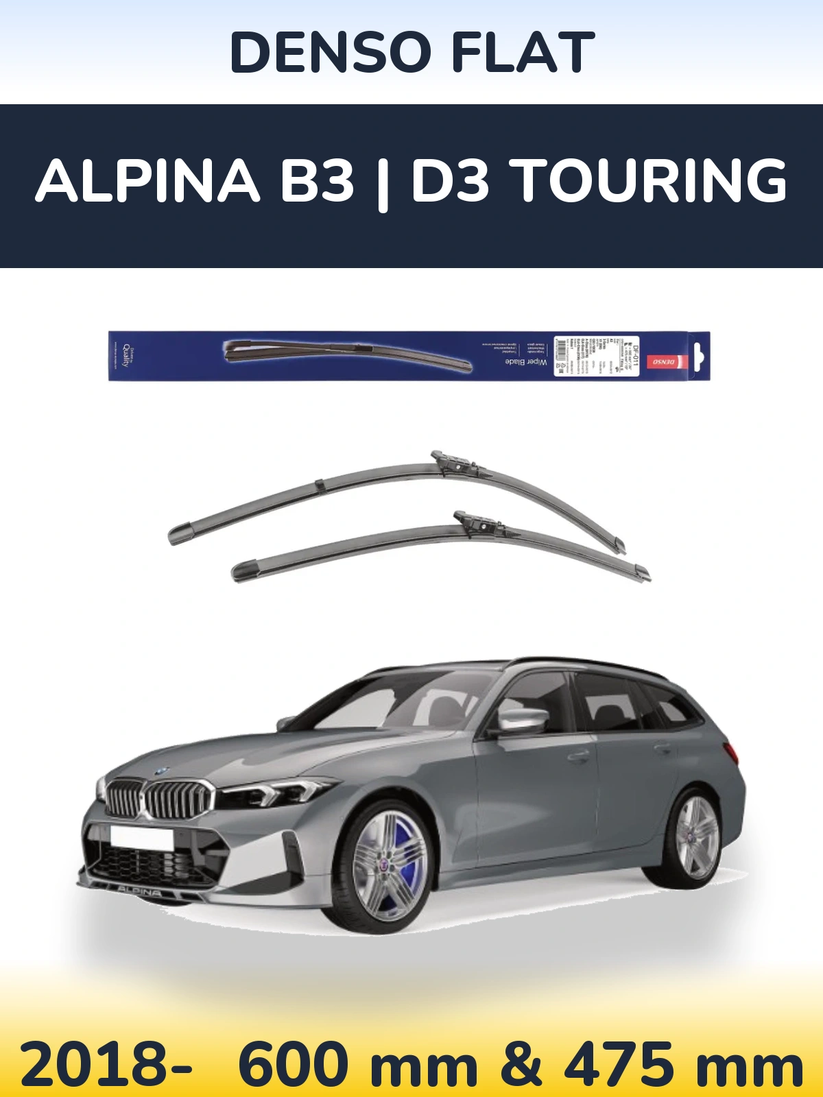 Комплект передних дворников Denso Flat 600 & 475 мм для Alpina B3 | D3 Touring 2018-2026