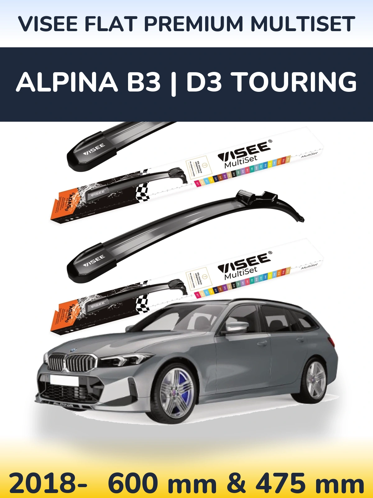 Front wiper blade set VISEE FLAT PREMIUM MultiSet 600 & 475 мм for Alpina B3 | D3 Touring 2018-2026