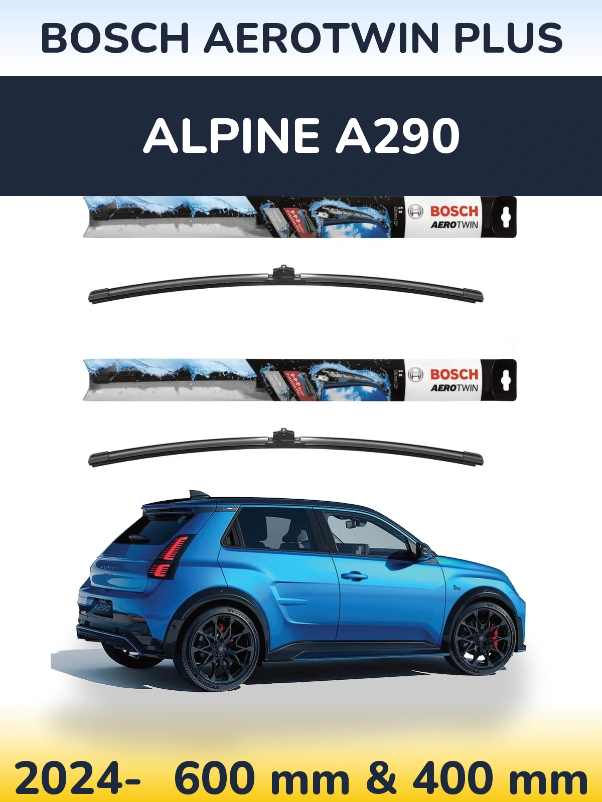 Комплект передних дворников BOSCH AeroTwin Plus 600 & 400 мм для Alpine A290 2024-2026