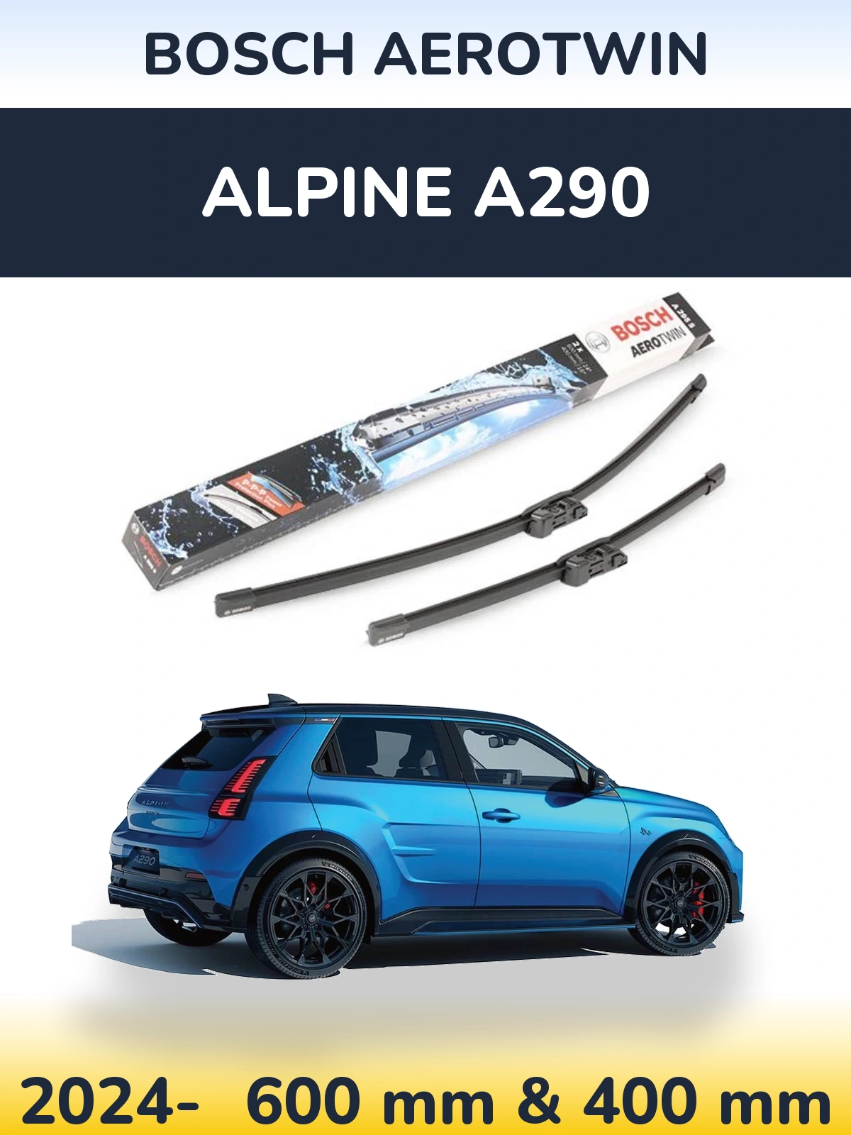 Komplet przednich wycieraczek BOSCH AeroTwin 600 & 400 mm do Alpine A290 2024-2026