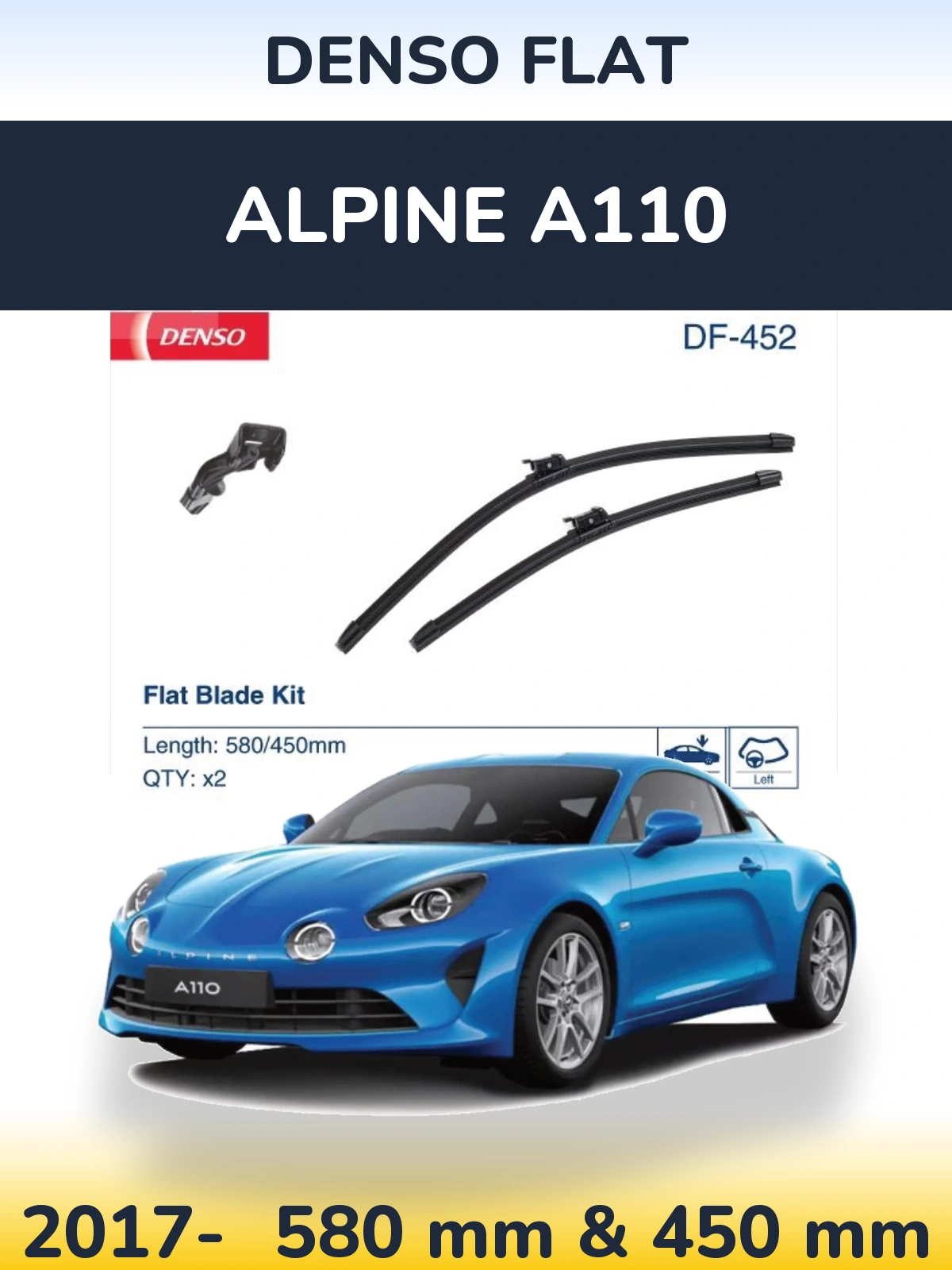 Komplet przednich wycieraczek Denso Flat 580 & 450 mm do Alpine A110 2017-2026