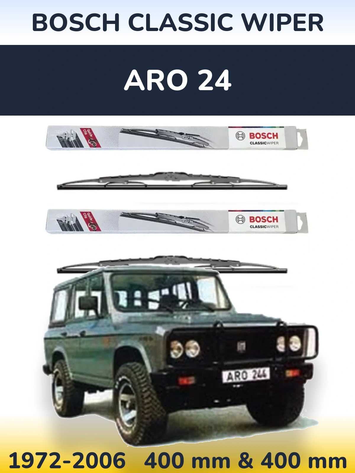 Front wiper blade set BOSCH Classic Wiper 400 & 400 мм for ARO 24 1972-2006