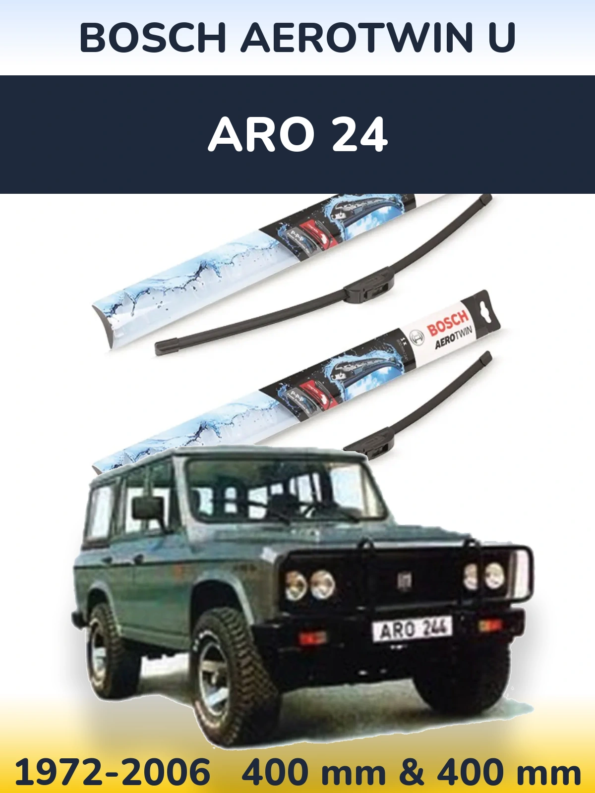 Front wiper blade set BOSCH AeroTwin U 400 & 400 мм for ARO 24 1972-2006