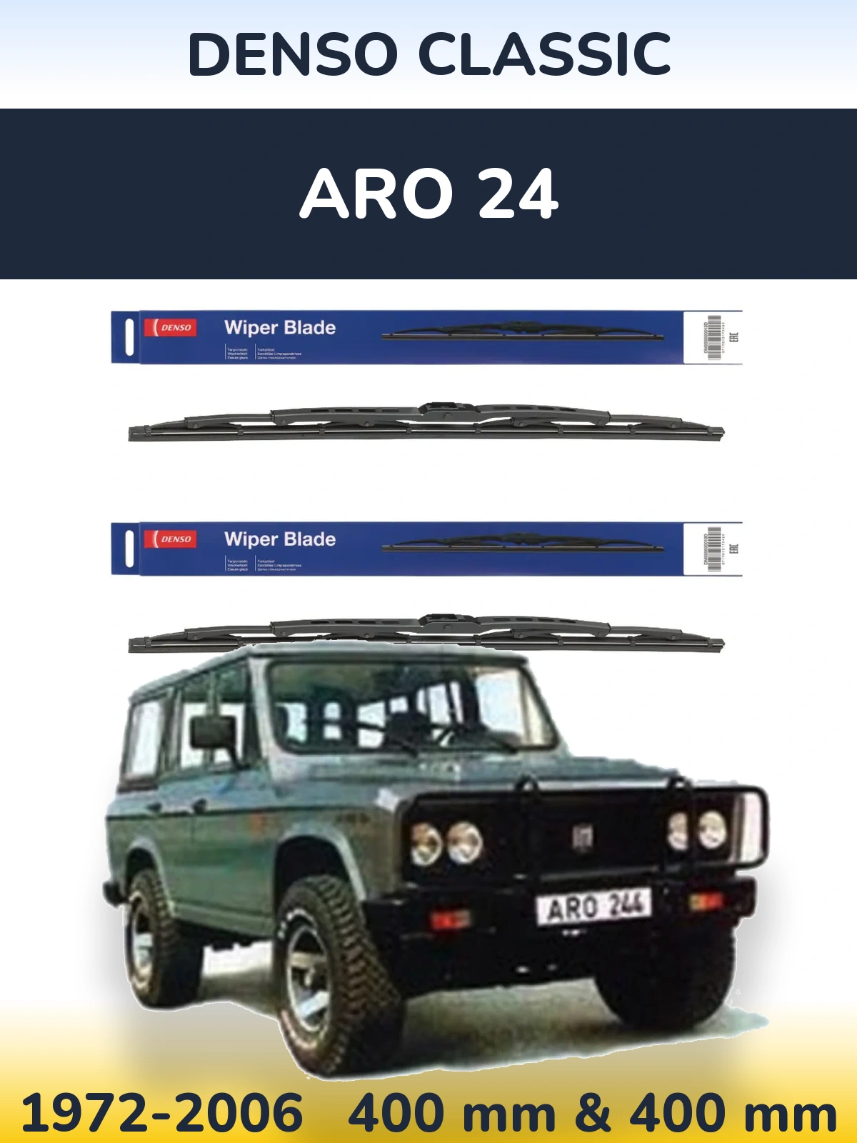 Front wiper blade set Denso Classic 400 & 400 мм for ARO 24 1972-2006
