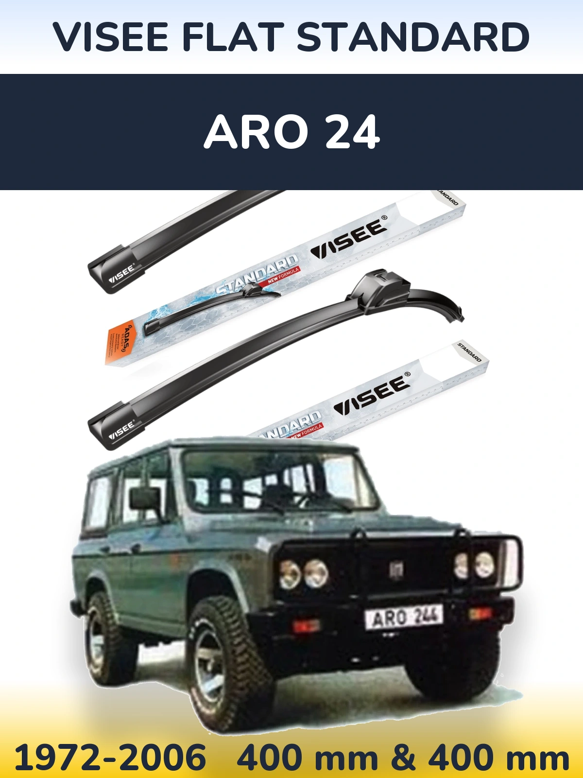 Front wiper blade set VISEE FLAT STANDARD 400 & 400 мм for ARO 24 1972-2006