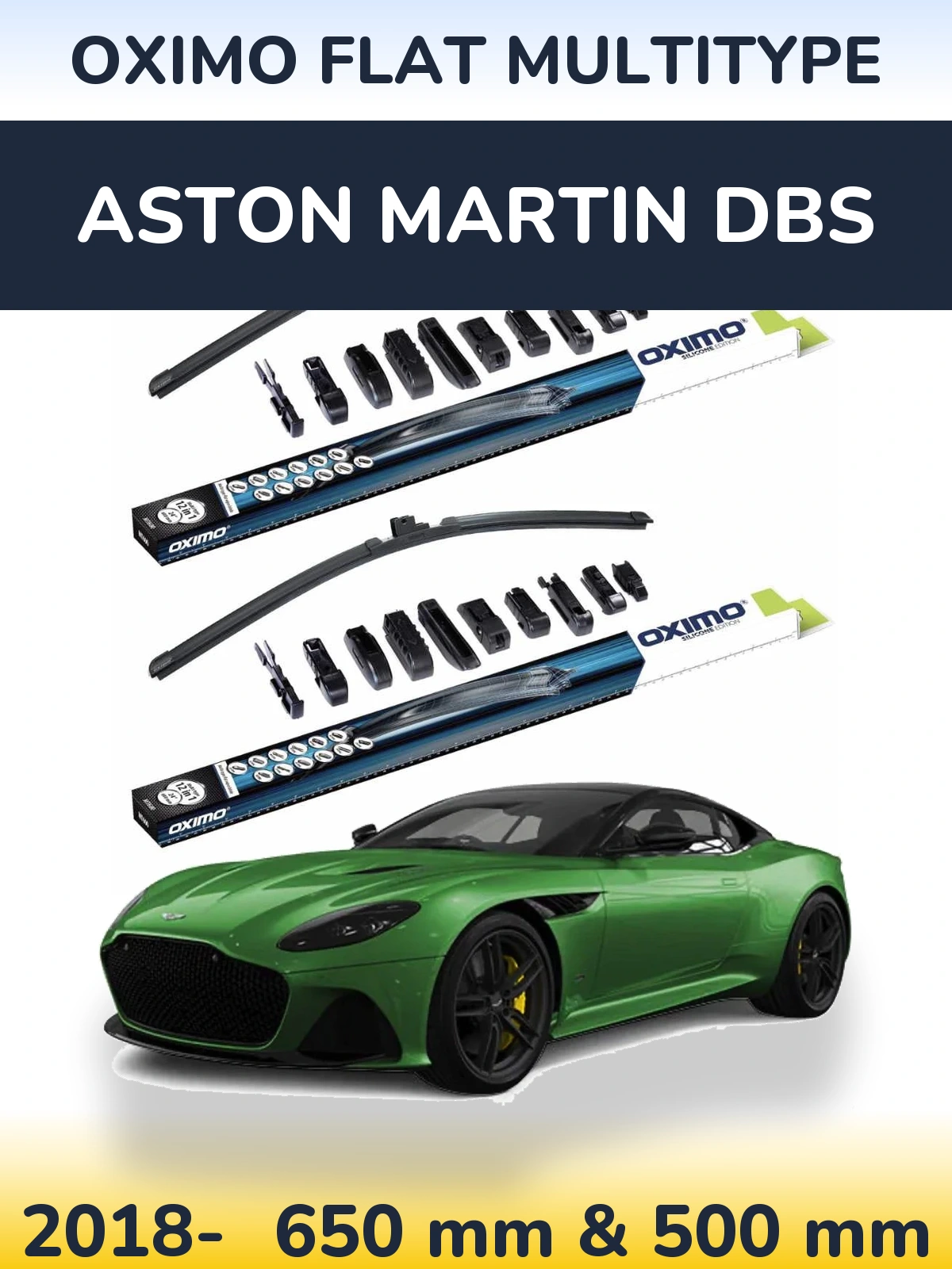 Front wiper blade set Oximo Flat MultiTypee 650 & 500 mm for Aston Martin DBS 2018-2026