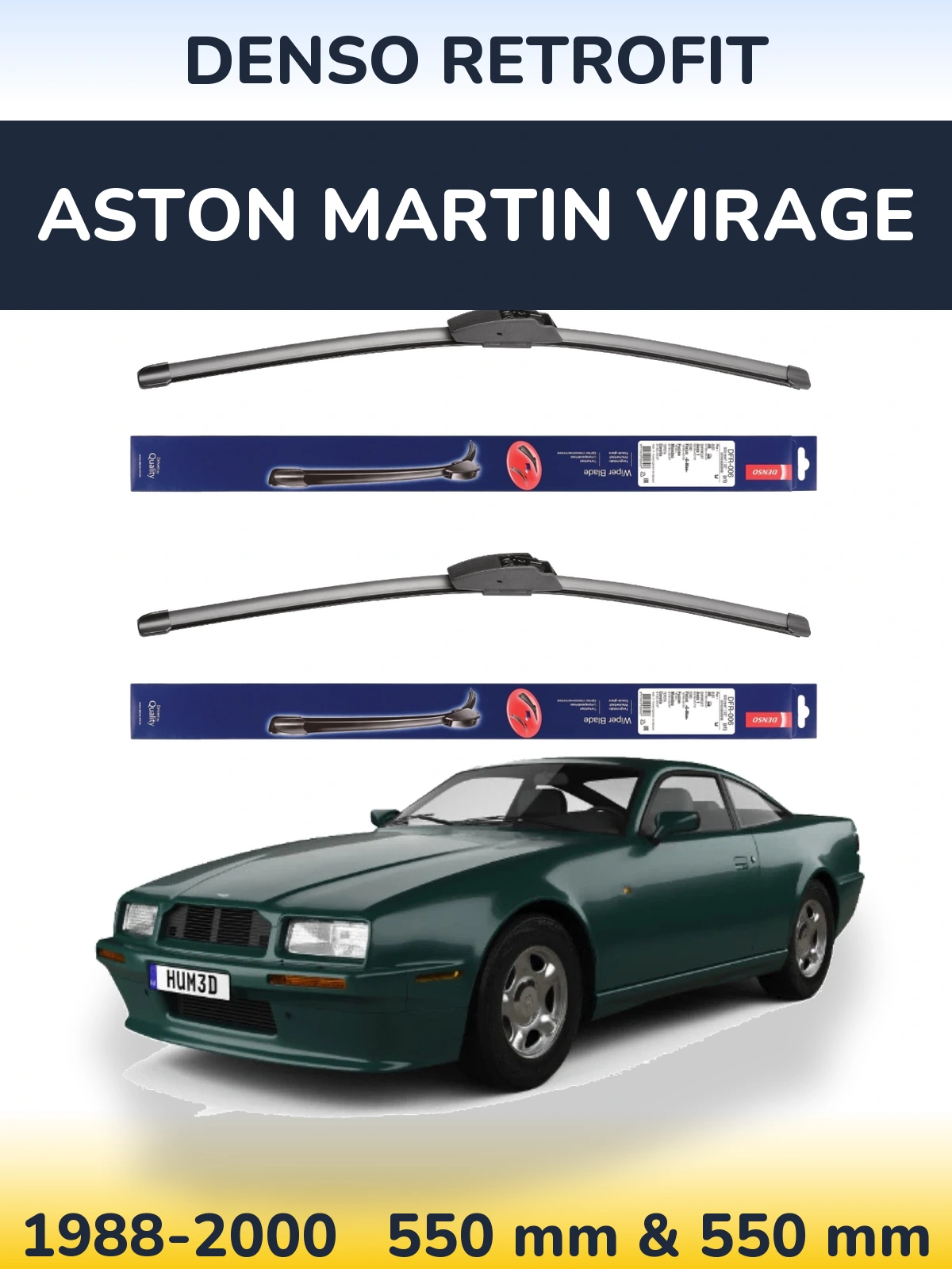 Komplet przednich wycieraczek Denso Retrofit 550 & 550 mm do Aston Martin Virage 1988-2000