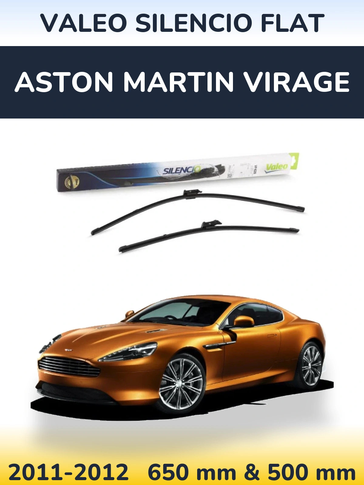 Front wiper blade set Valeo Silencio Flat 650 & 500 мм for Aston Martin Virage 2011-2012