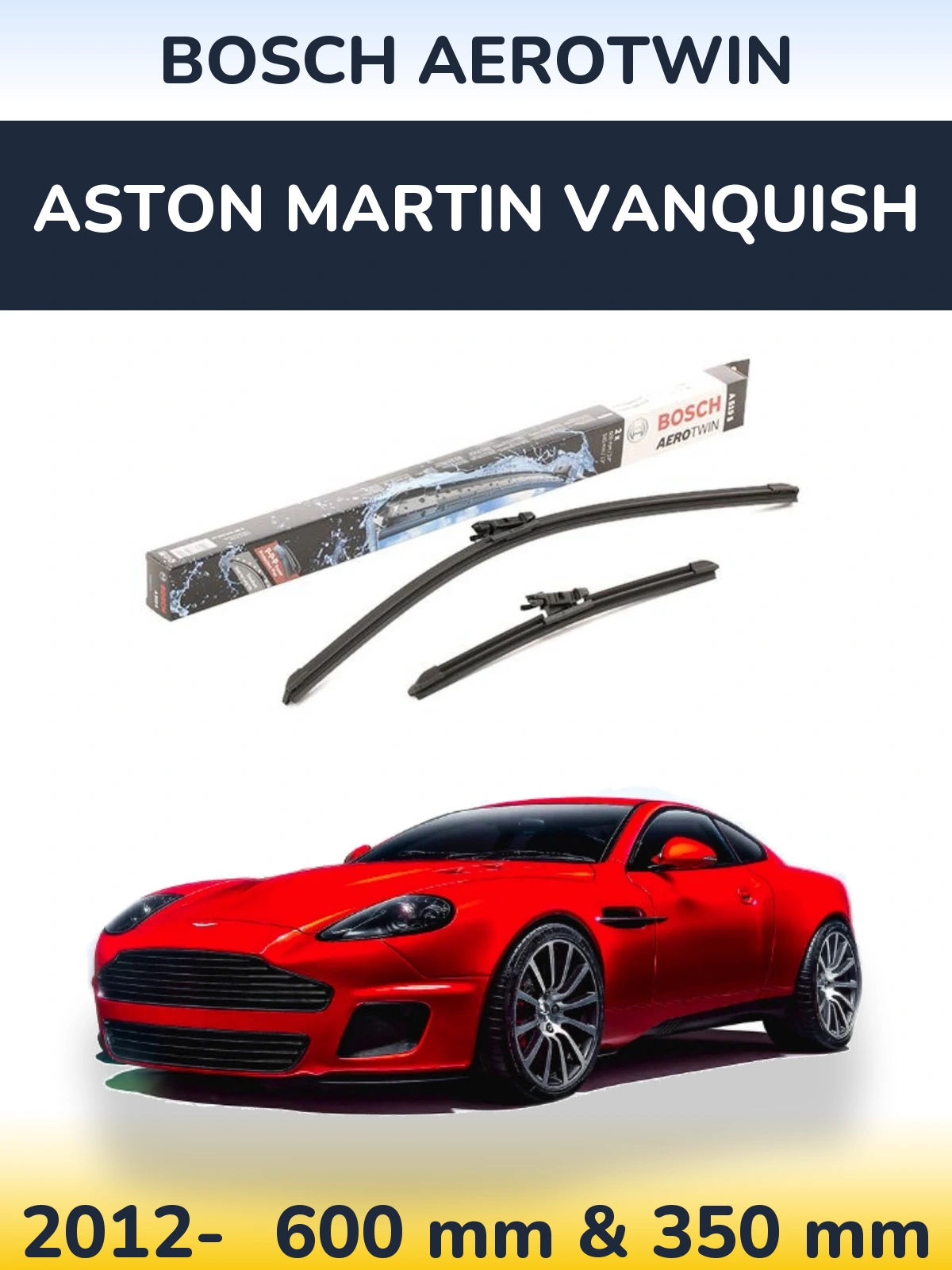 Front wiper blade set BOSCH AeroTwin 600 & 340 mm for Aston Martin Vanquish 2012-2026