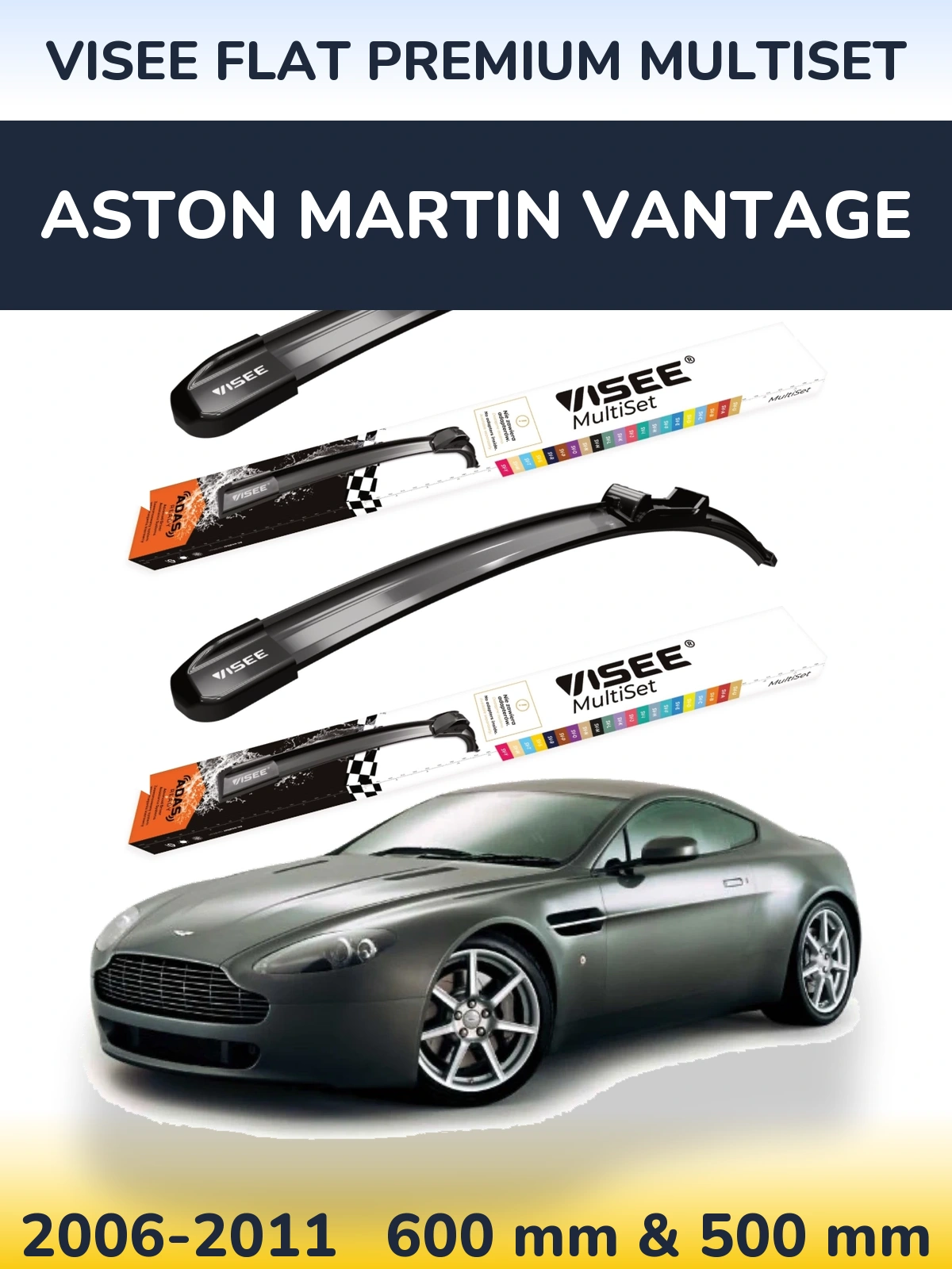 Front wiper blade set VISEE FLAT PREMIUM MultiSet 600 & 500 мм for Aston Martin Vantage 2006-2011