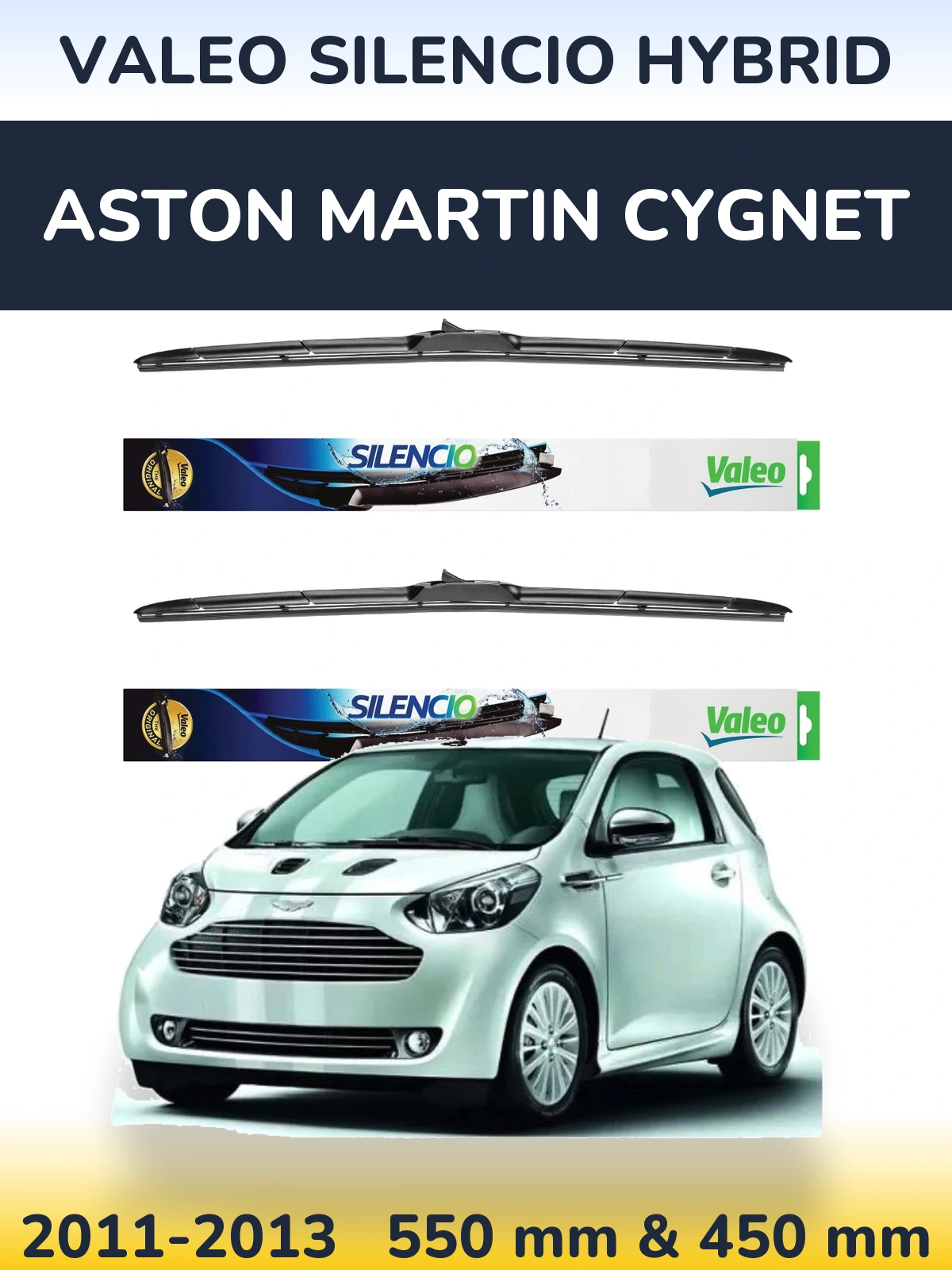 Komplet przednich wycieraczek Valeo Silencio Hybrid 550 & 450 mm do Aston Martin Cygnet 2011-2013