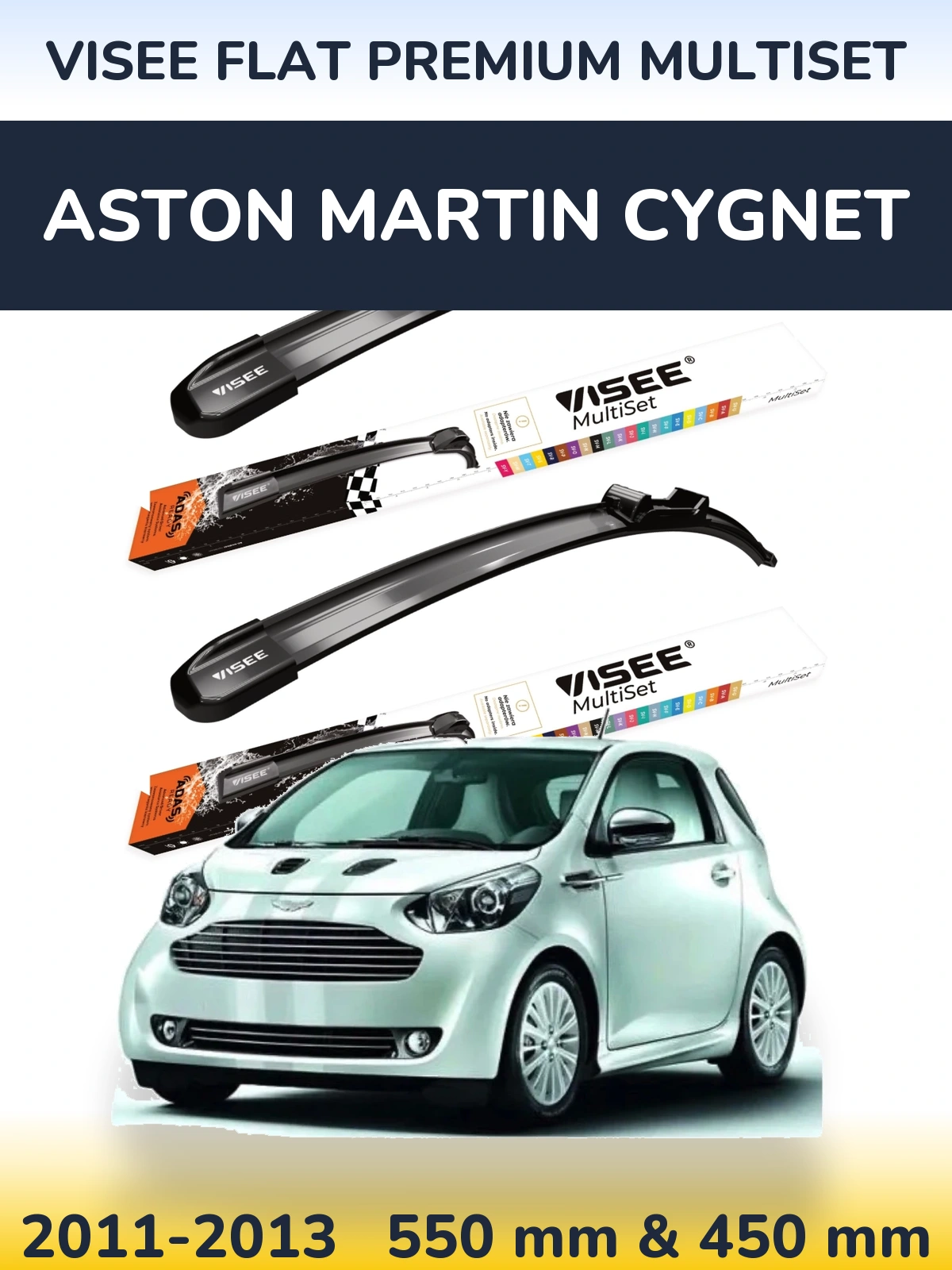 Komplet przednich wycieraczek VISEE FLAT PREMIUM MultiSet 550 & 450 mm do Aston Martin Cygnet 2011-2013