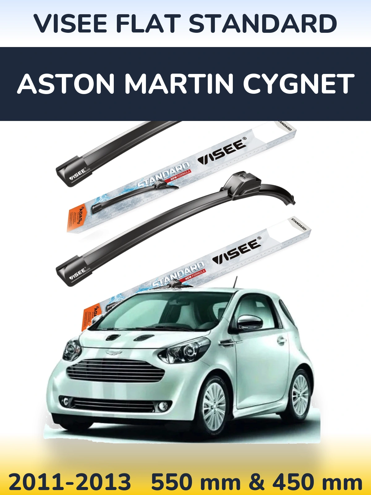Komplet przednich wycieraczek VISEE FLAT STANDARD 550 & 450 mm do Aston Martin Cygnet 2011-2013