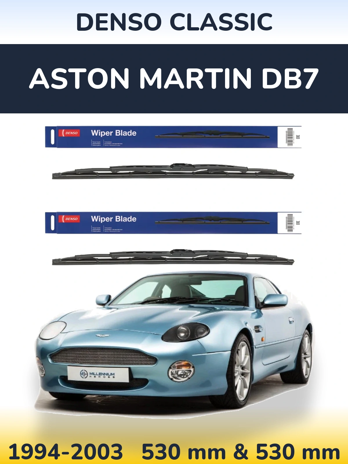 Front wiper blade set Denso Classic 530 & 530 mm for Aston Martin DB7 1994-2003