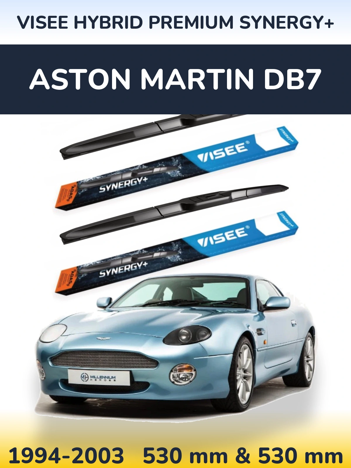 Front wiper blade set VISEE HYBRID PREMIUM SYNERGY+ 530 & 530 mm for Aston Martin DB7 1994-2003