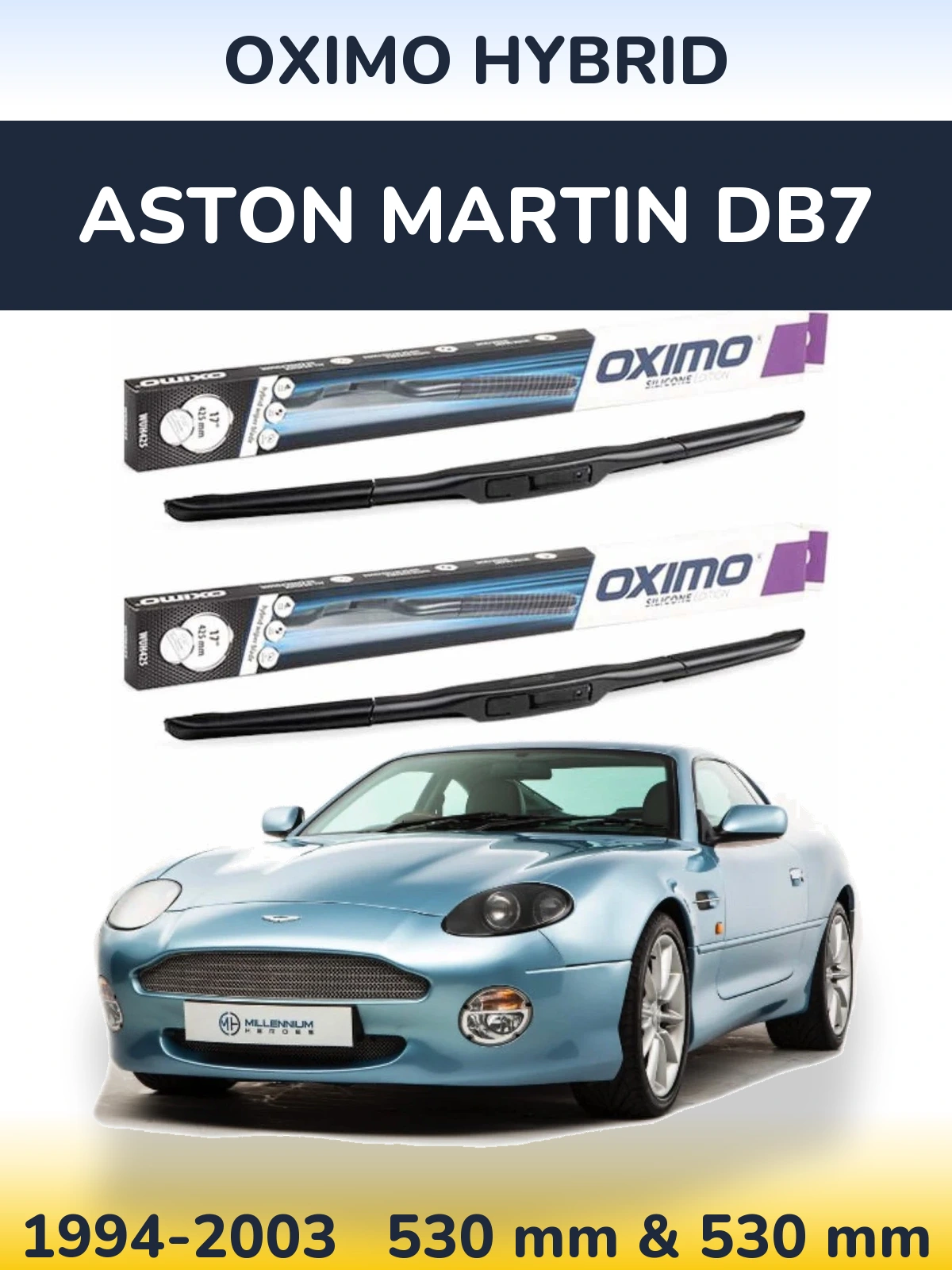 Front wiper blade set Oximo Hybrid 530 & 530 мм for Aston Martin DB7 1994-2003