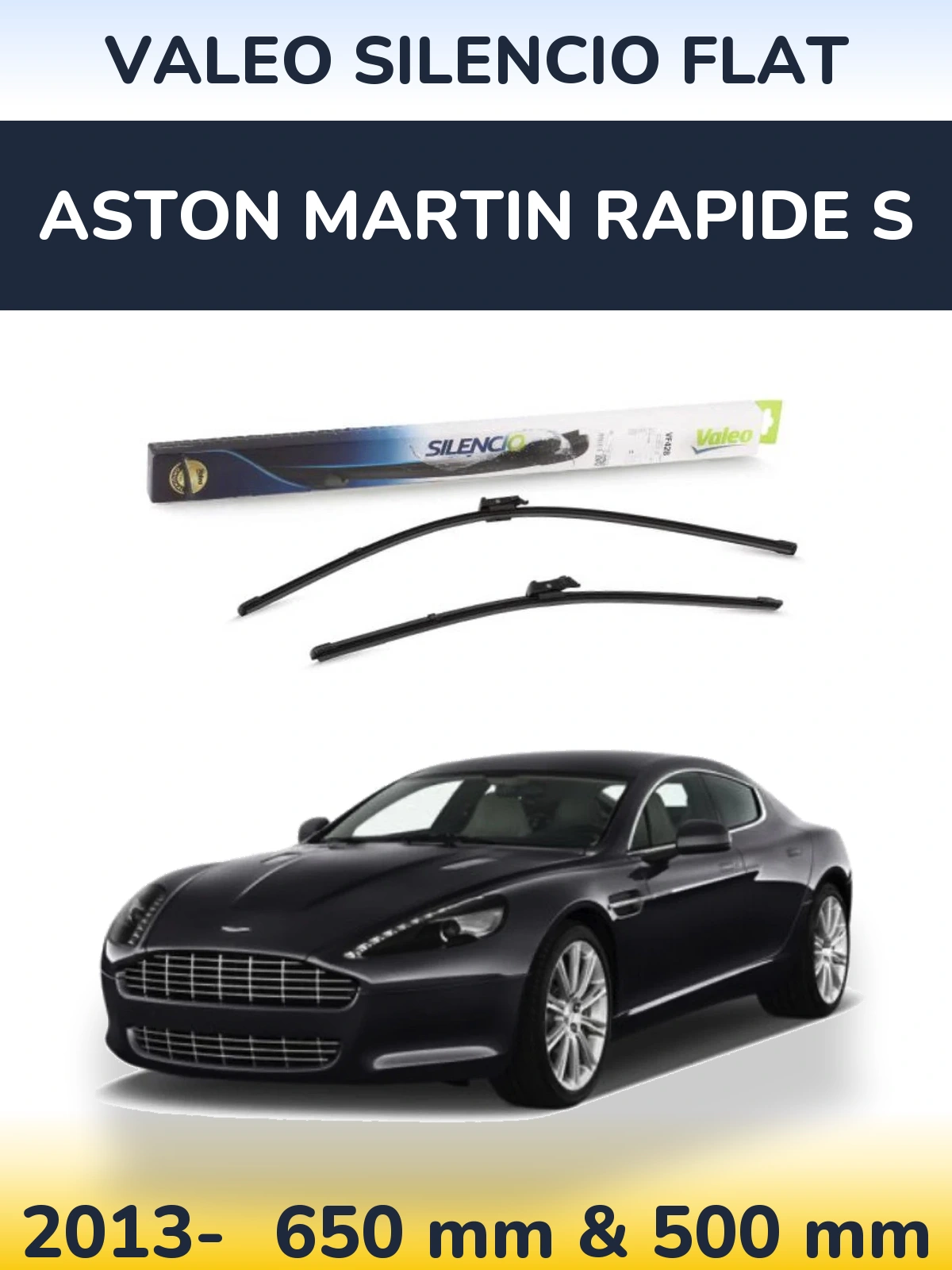 Komplet przednich wycieraczek Valeo Silencio Flat 650 & 500 mm do Aston Martin Rapide S 2013-2026
