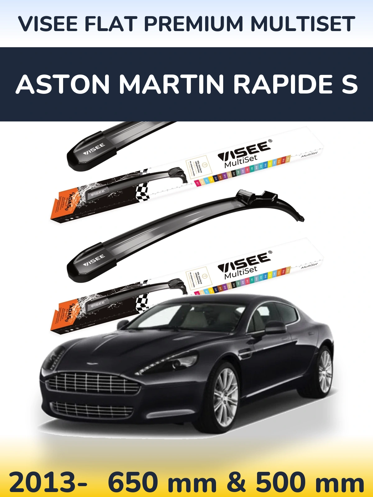 Комплект передніх щіток VISEE FLAT PREMIUM MultiSet 650 & 500 мм для Aston Martin Rapide S 2013-2026