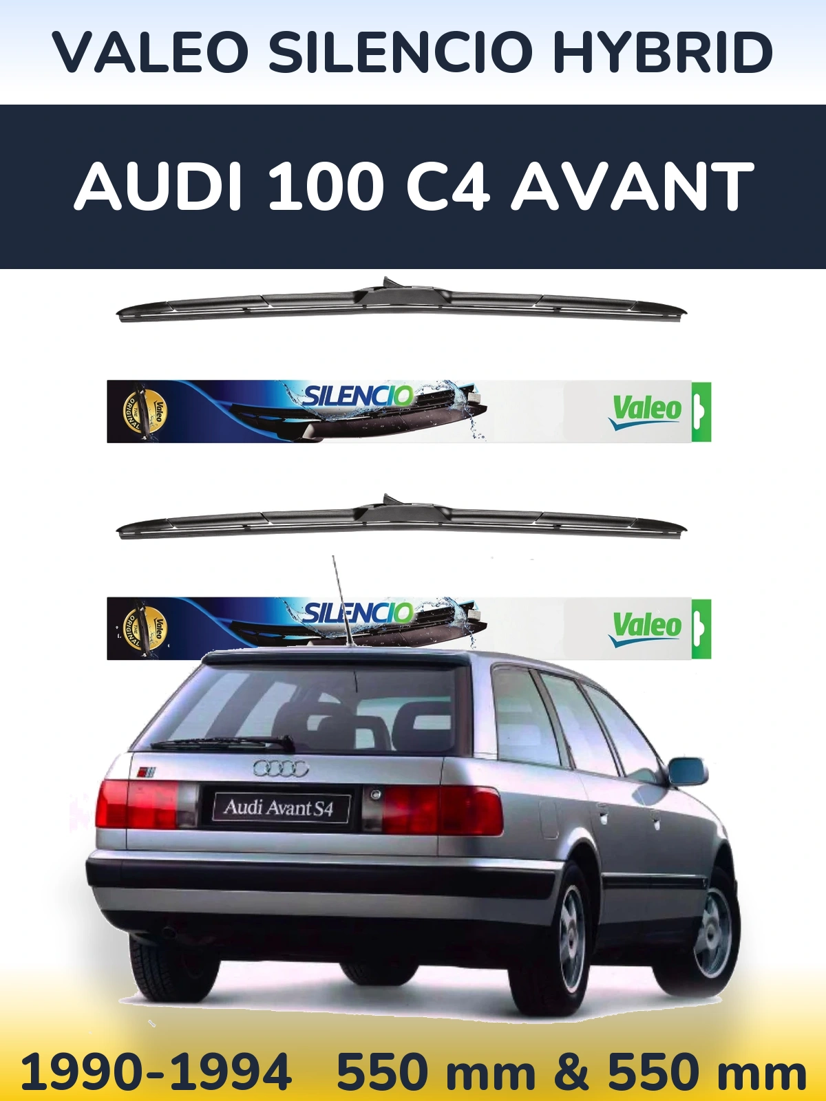 Komplet przednich wycieraczek Valeo Silencio Hybrid 550 & 550 mm do Audi 100 C4 Avant 1990-1994