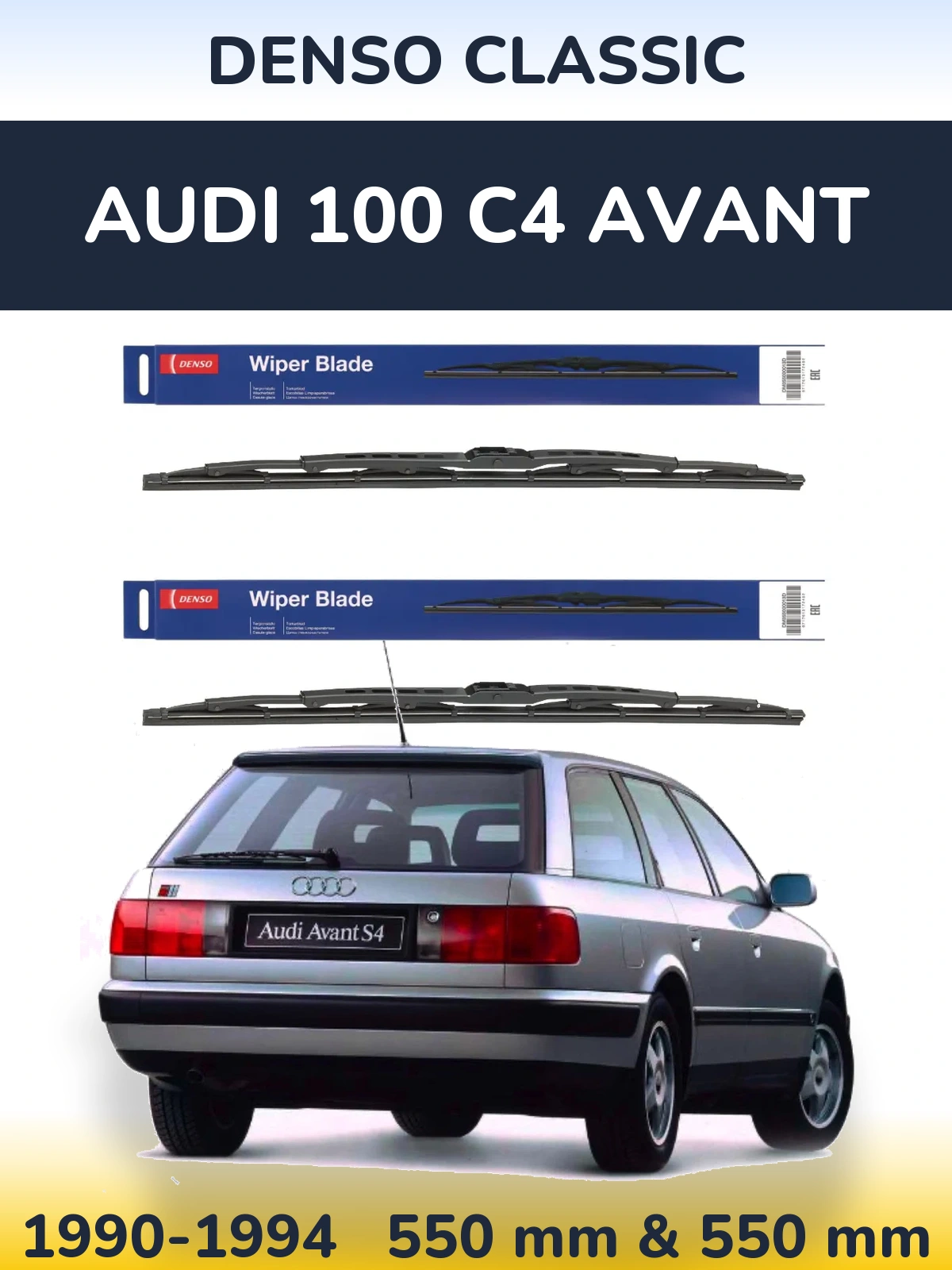 Front wiper blade set Denso Classic 550 & 550 mm for Audi 100 C4 Avant 1990-1994