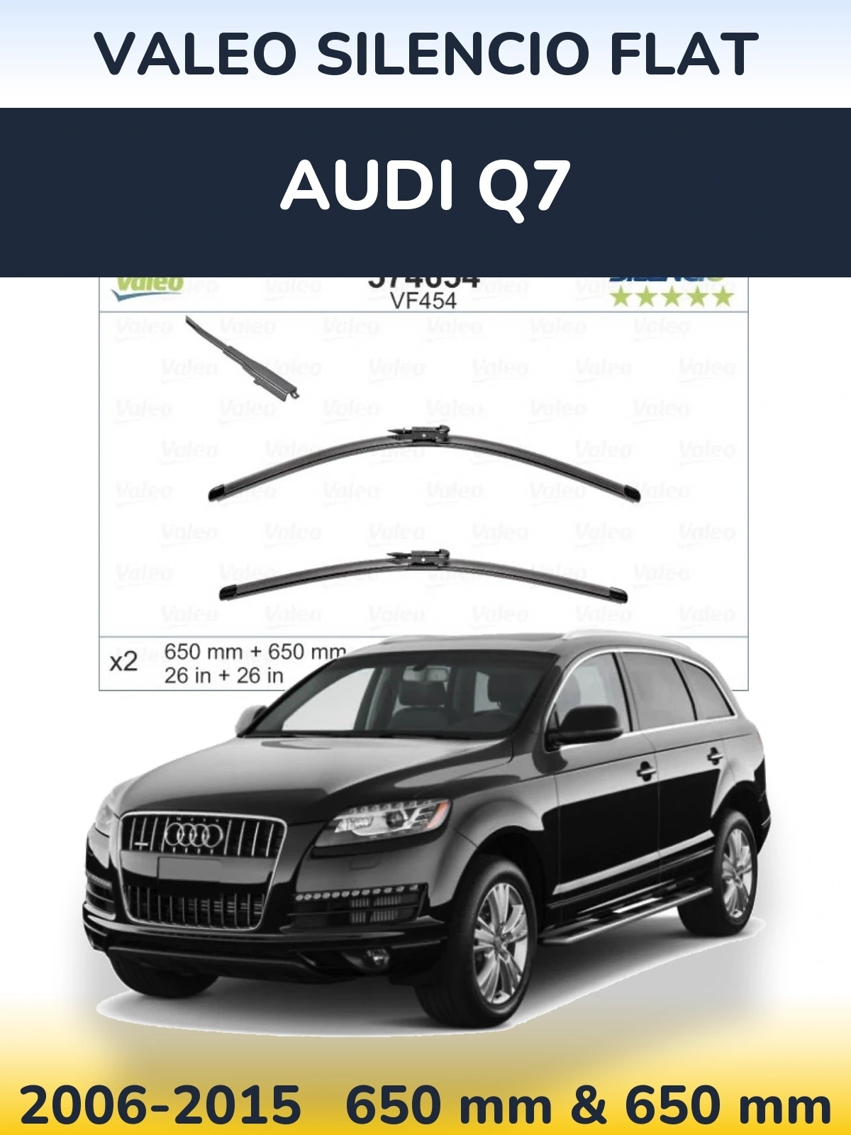 Front wiper blade set Valeo Silencio Flat 650 & 650 mm for Audi Q7 2006-2015