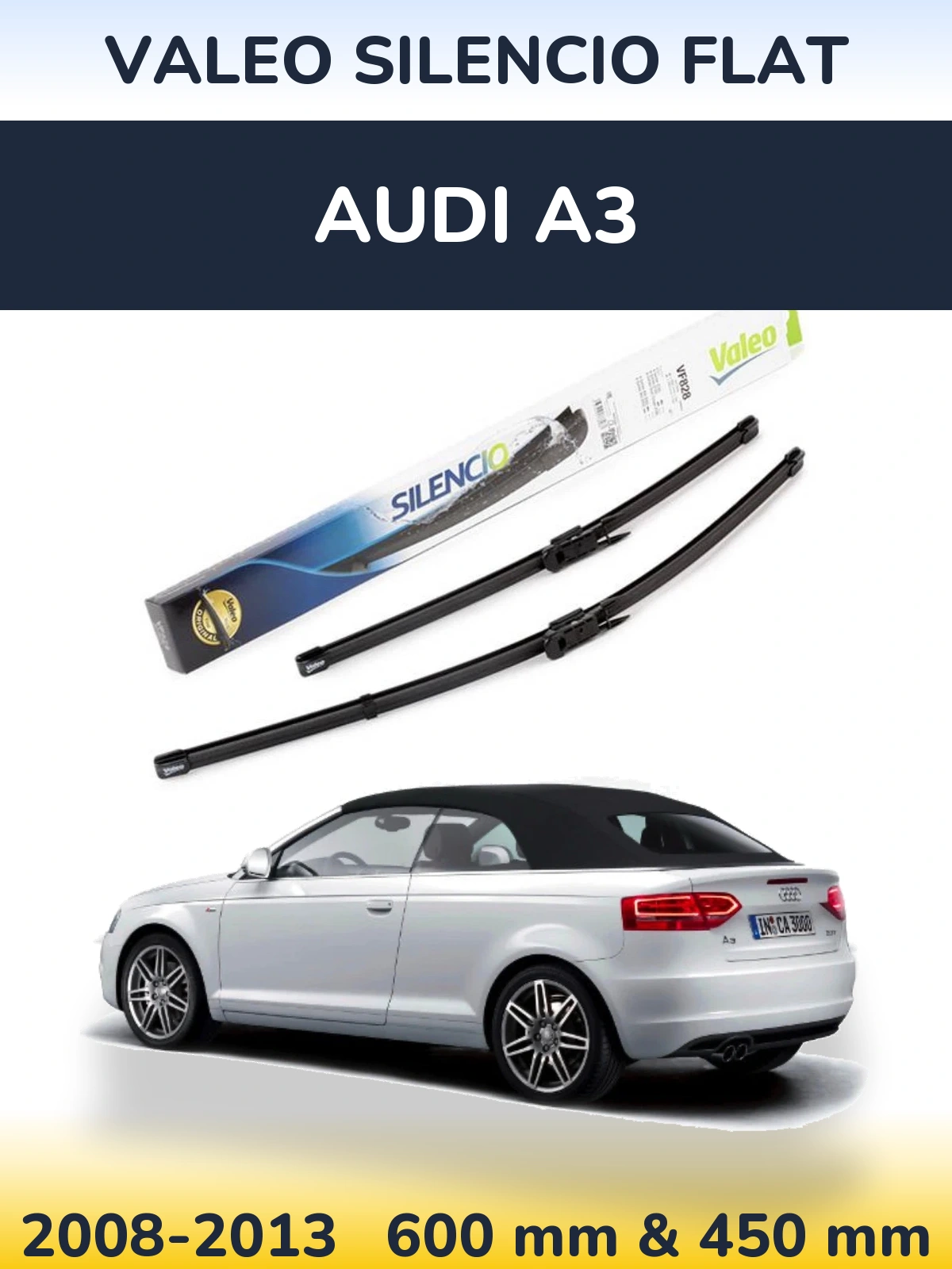 Front wiper blade set Valeo Silencio Flat 600 & 450 мм for Audi A3 2008-2013