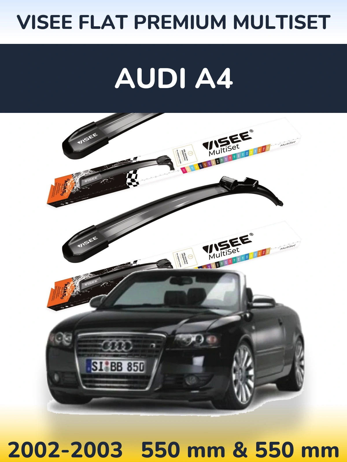 Front wiper blade set VISEE FLAT PREMIUM MultiSet 550 & 550 мм for Audi A4 2002-2003