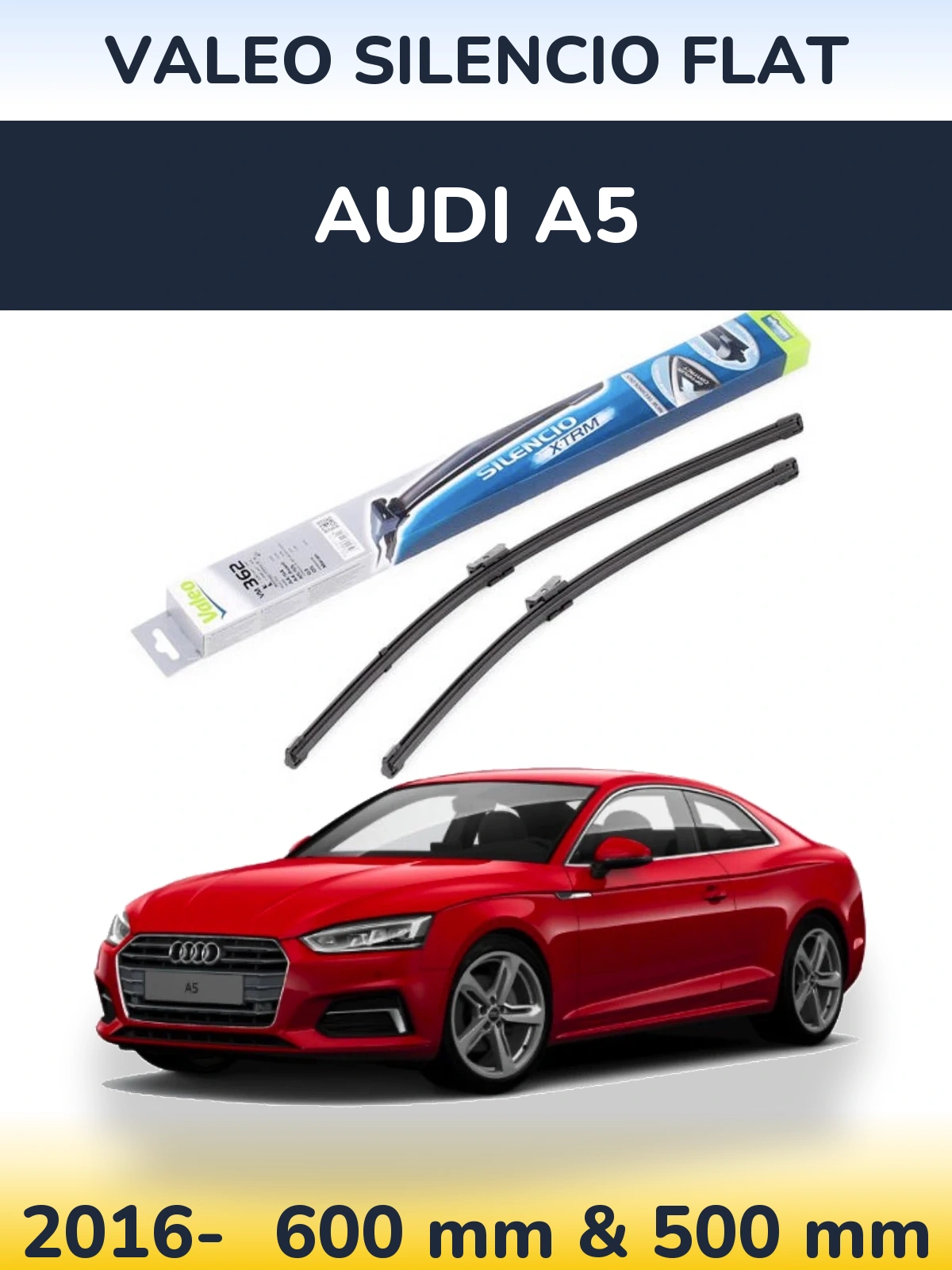 Front wiper blade set Valeo Silencio Flat 600 & 500 мм for Audi A5 2016-2026