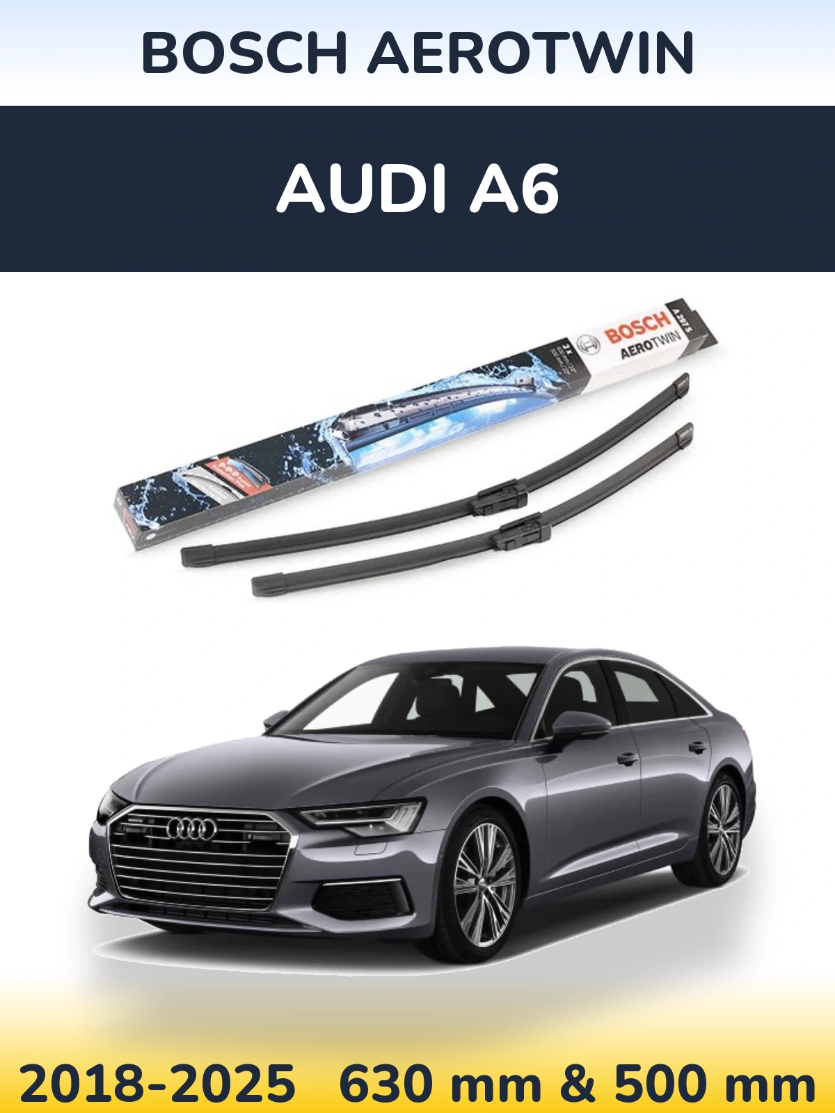 Front wiper blade set BOSCH AeroTwin 600 & 500 mm for Audi A6 2018-2025