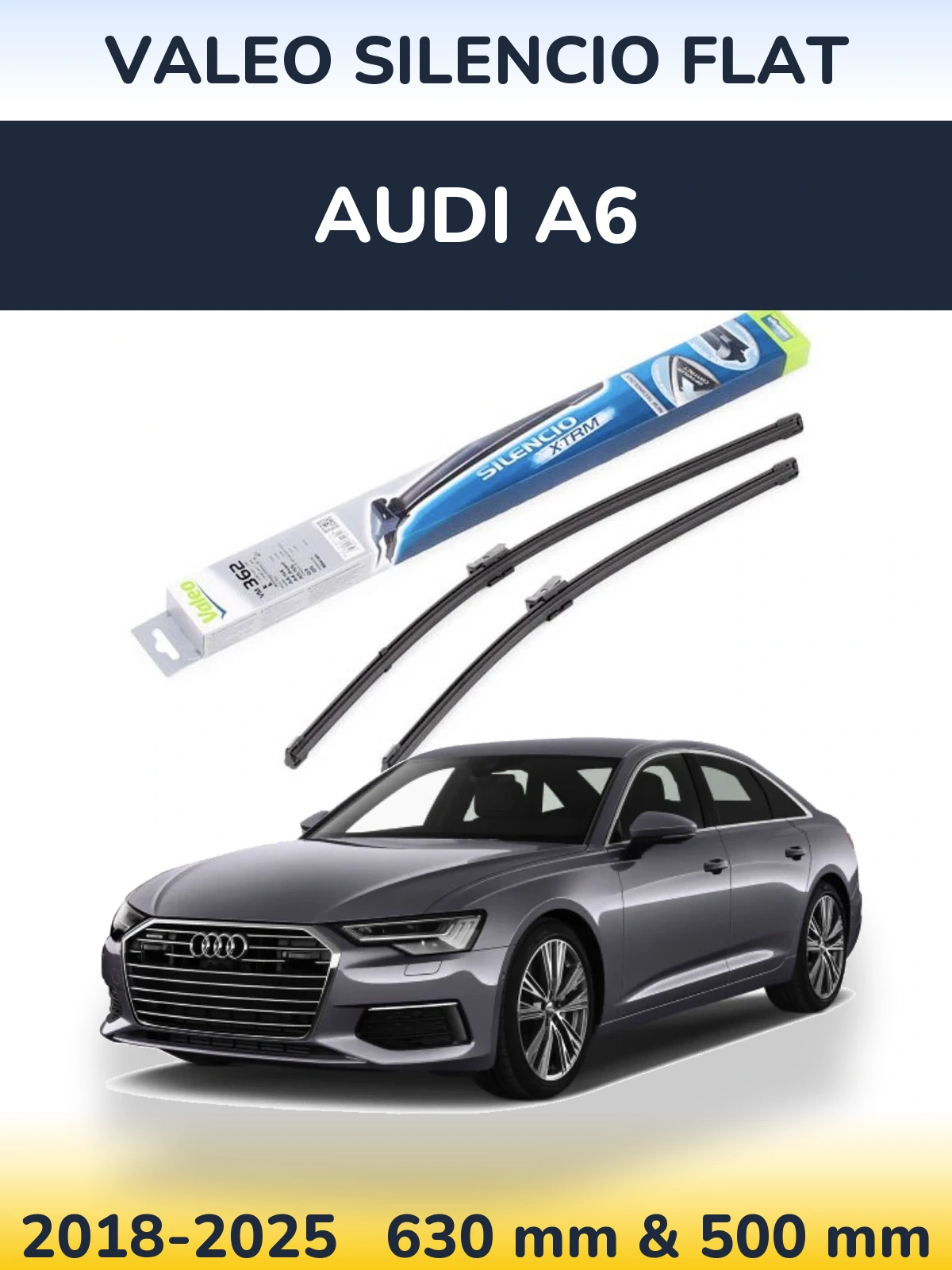 Front wiper blade set Valeo Silencio Flat 600 & 500 mm for Audi A6 2018-2025
