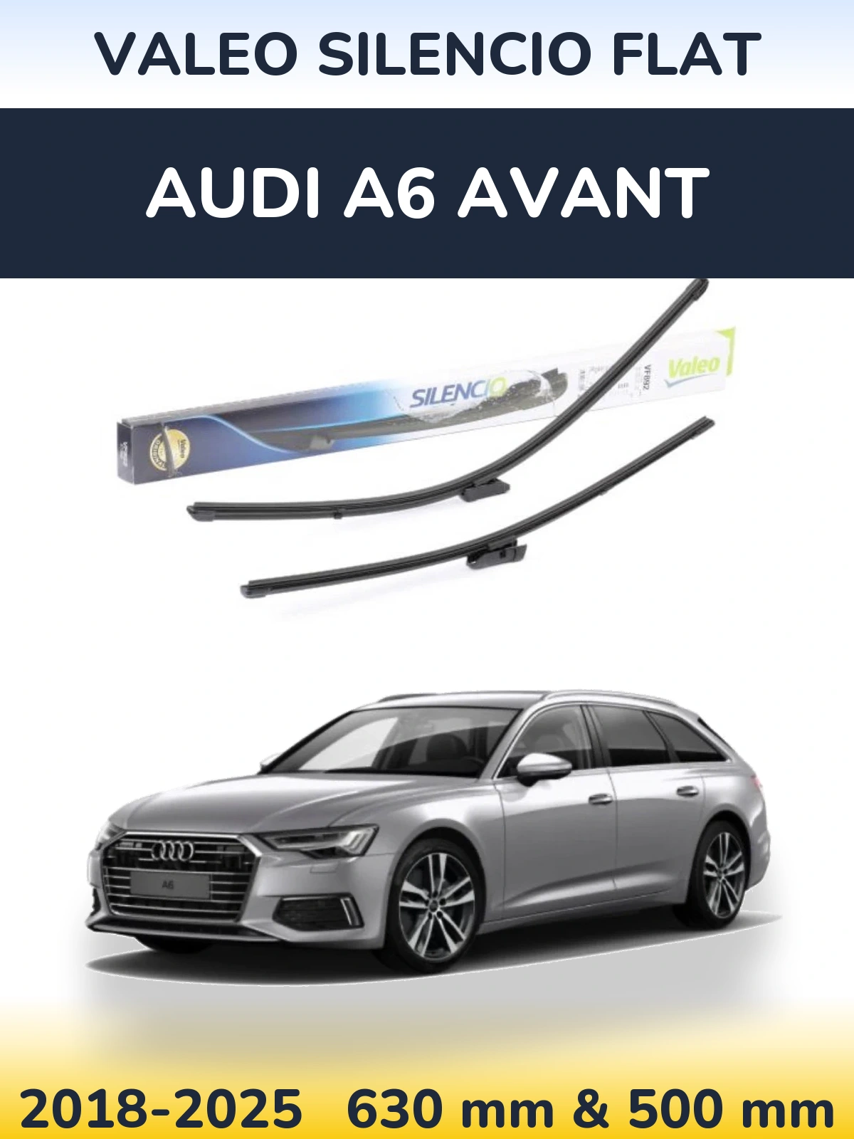 Komplet przednich wycieraczek Valeo Silencio Flat 630 & 500 mm do Audi A6 Avant 2018-2025