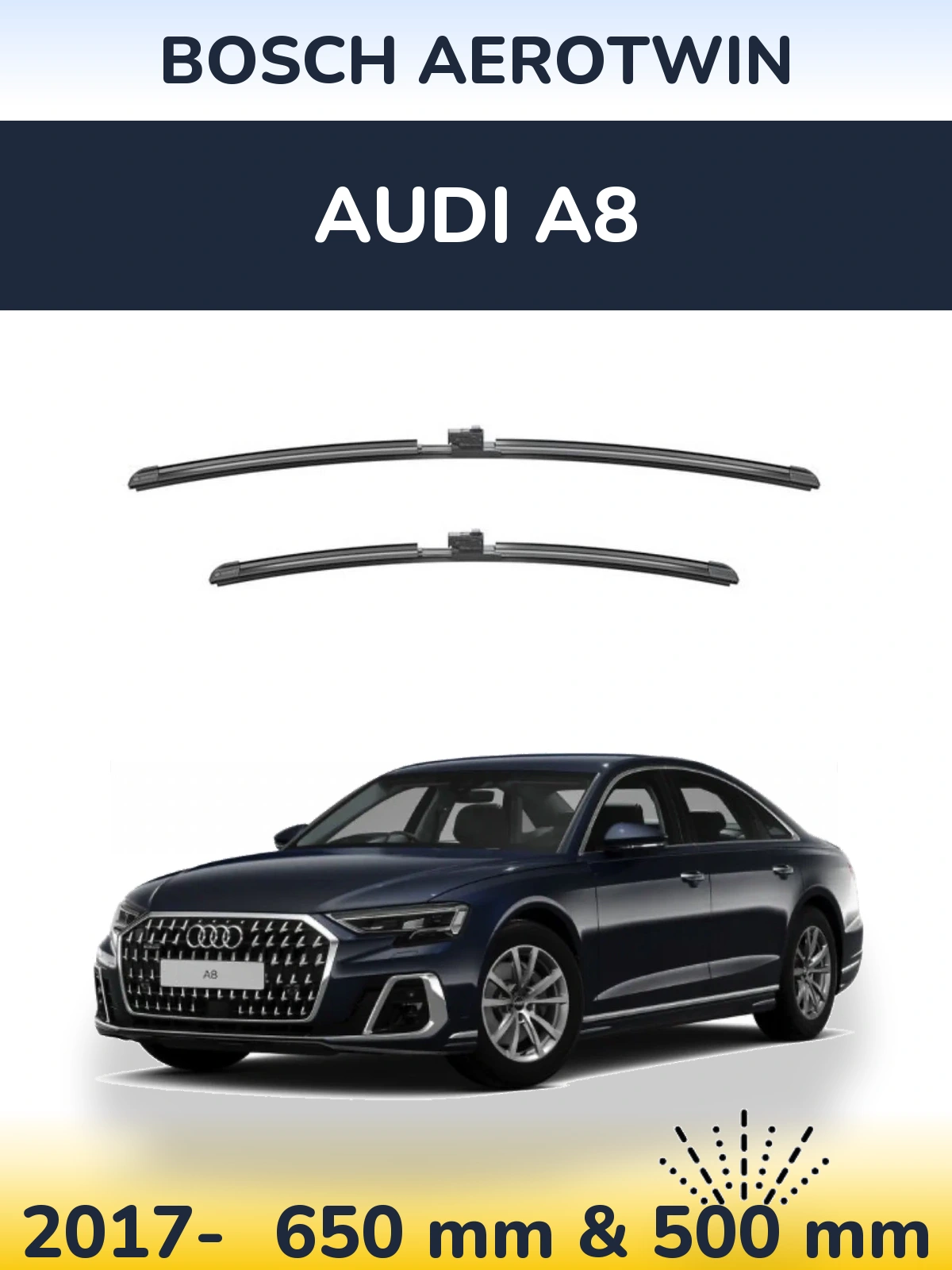Front wiper blade set BOSCH AeroTwin 650 & 500 mm for Audi A8 2017-2026