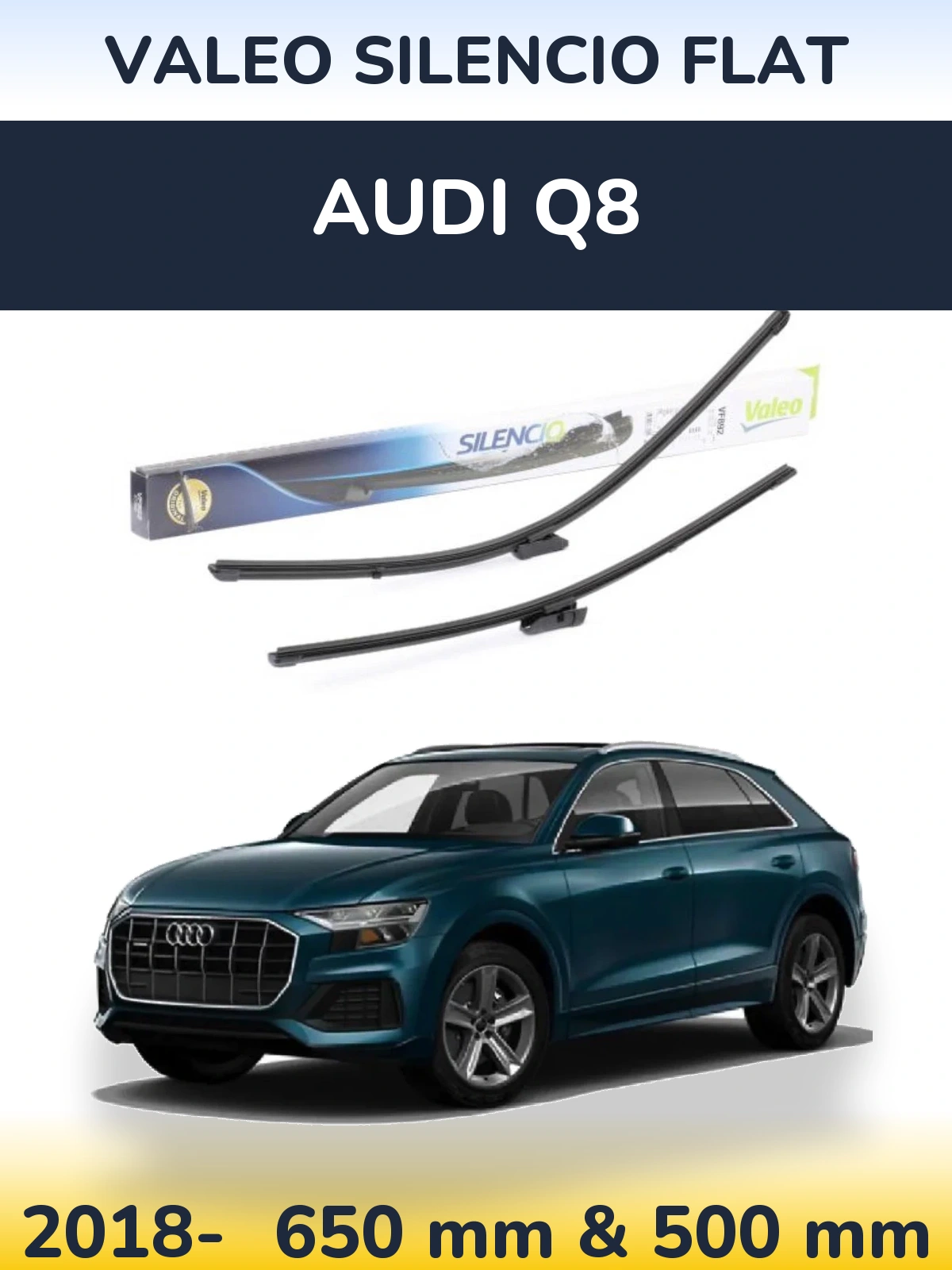 Komplet przednich wycieraczek Valeo Silencio Flat 630 & 500 mm do Audi Q8 2018-2026