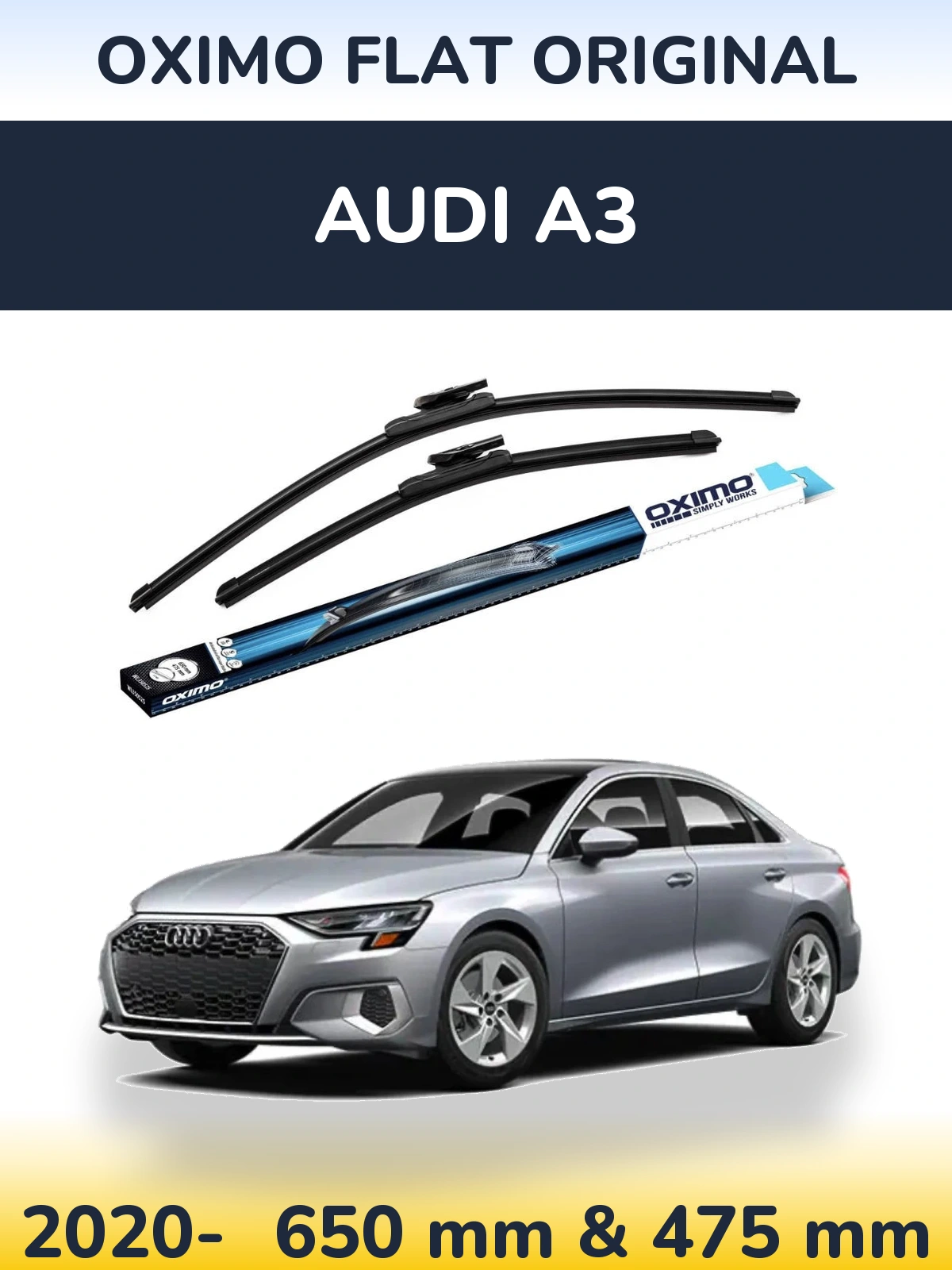 Front wiper blade set Oximo Flat Original 650 & 475 мм for Audi A3 2020-2026