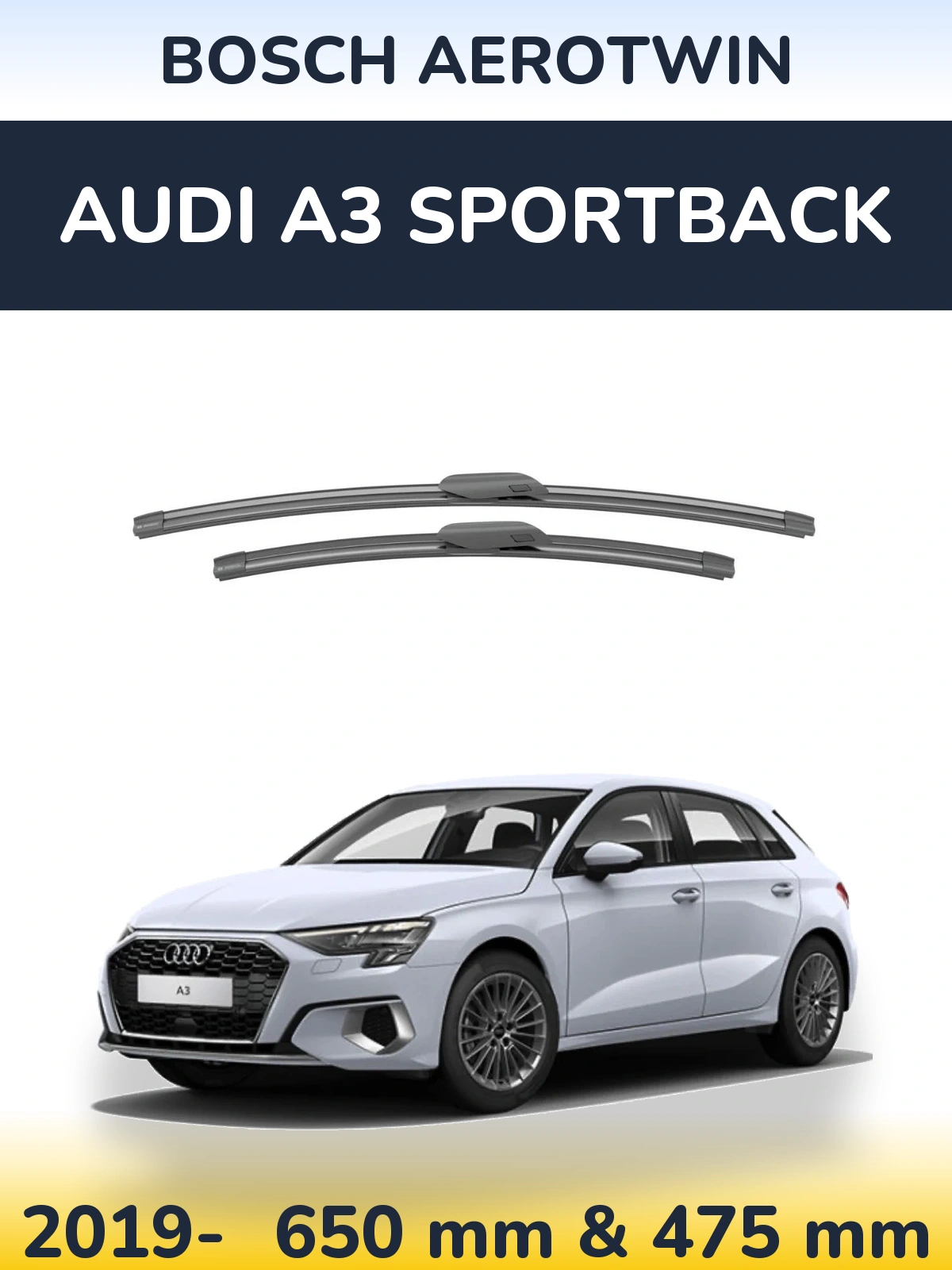 Front wiper blade set BOSCH AeroTwin 650 & 475 мм for Audi A3 Sportback 2019-2026