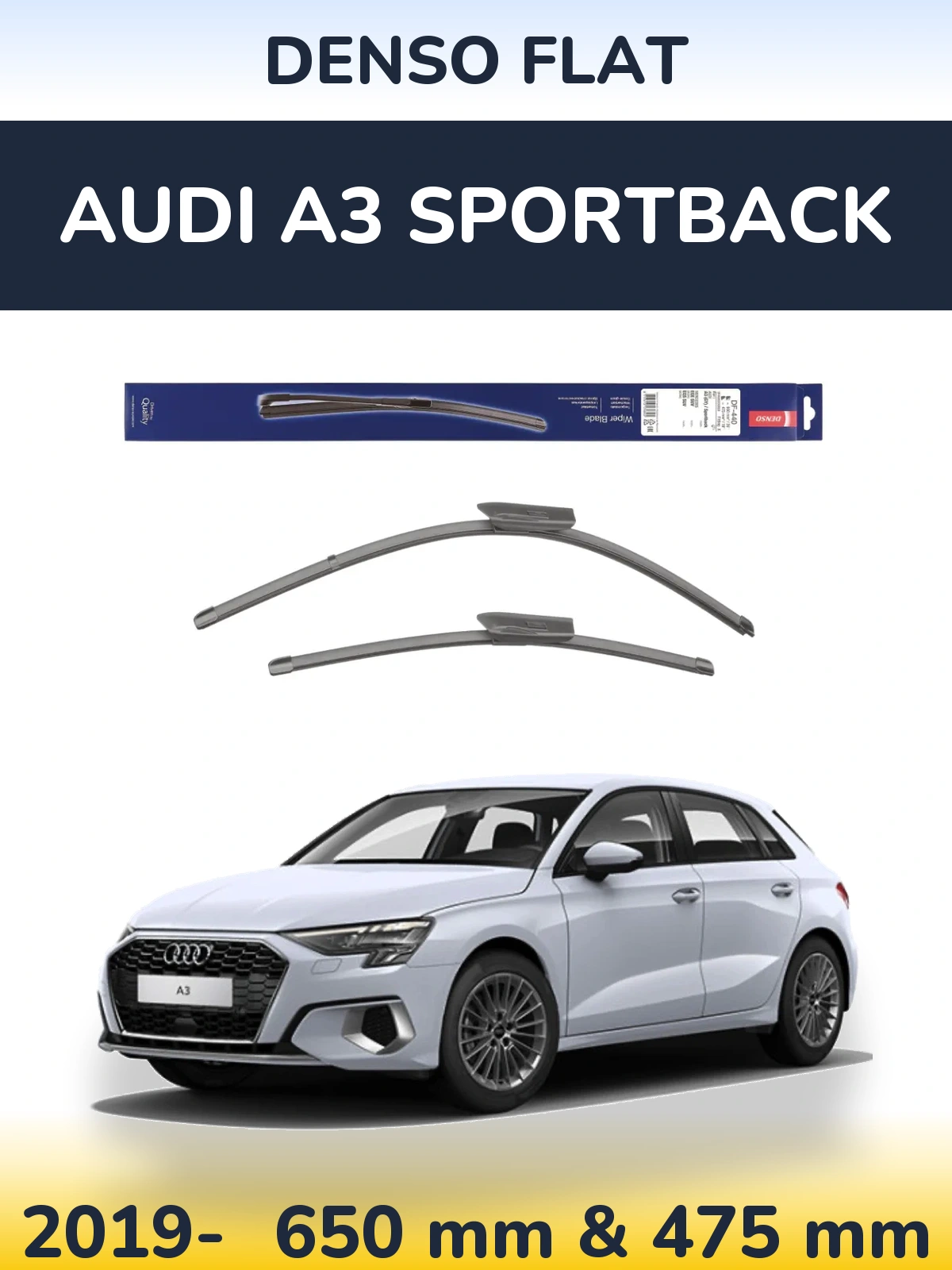 Front wiper blade set Denso Flat 650 & 475 мм for Audi A3 Sportback 2019-2026
