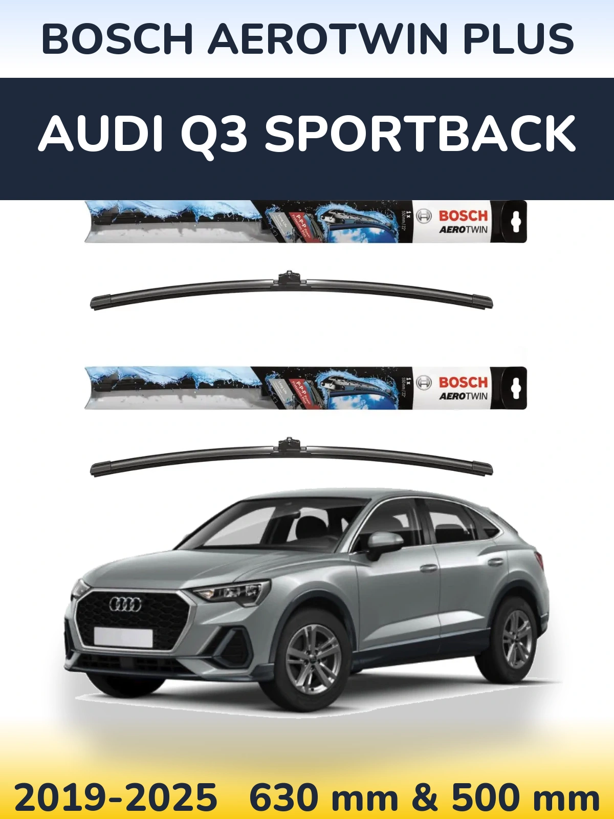 Комплект передніх щіток BOSCH AeroTwin Plus 600 & 500 мм для Audi Q3 Sportback 2019-2025