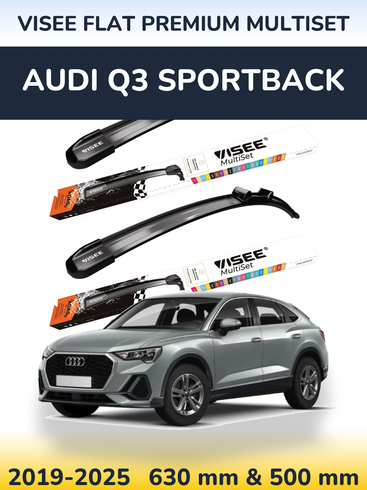 Комплект передних дворников VISEE FLAT PREMIUM MultiSet 630 & 500 мм для Audi Q3 Sportback 2019-2025