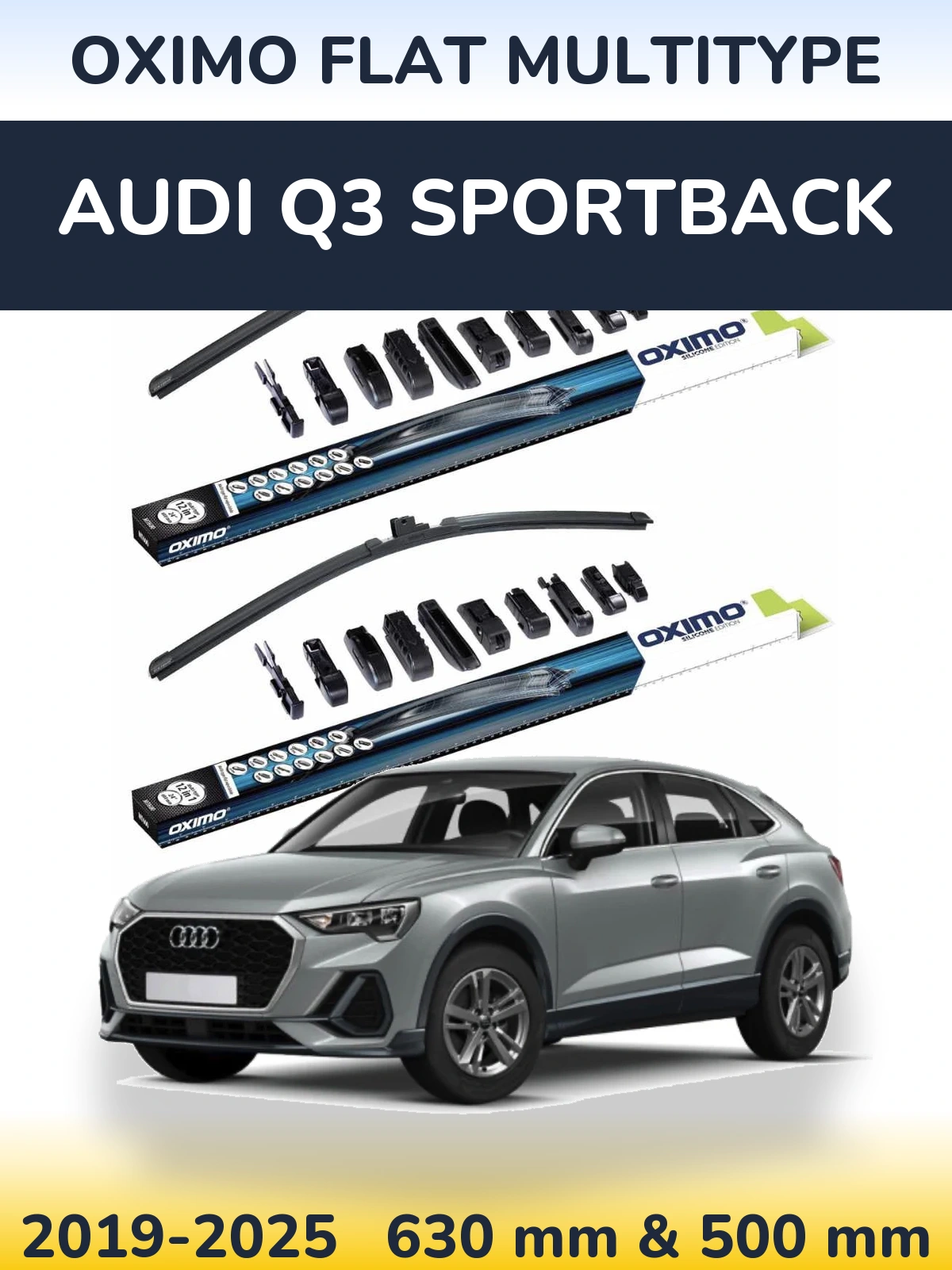 Front wiper blade set Oximo Flat MultiTypee 600 & 500 mm for Audi Q3 Sportback 2019-2025