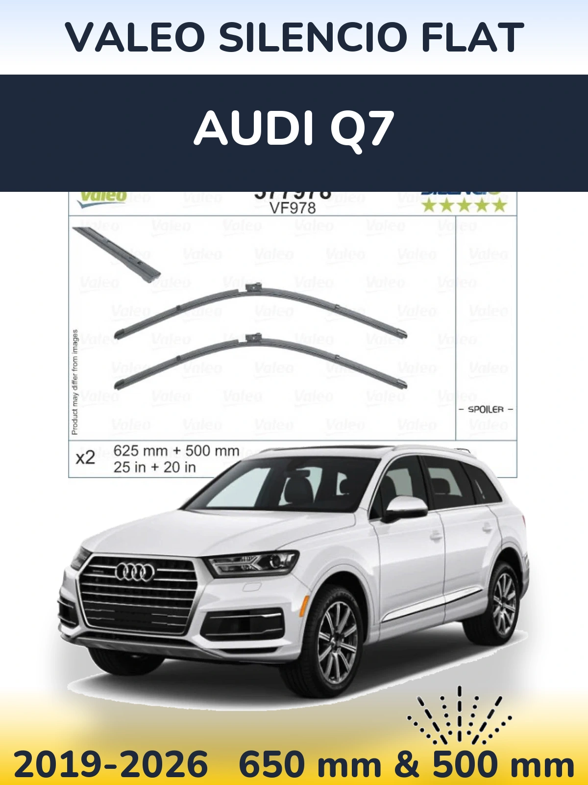 Komplet przednich wycieraczek Valeo Silencio Flat 625 & 500 mm do Audi Q7 2019-2026