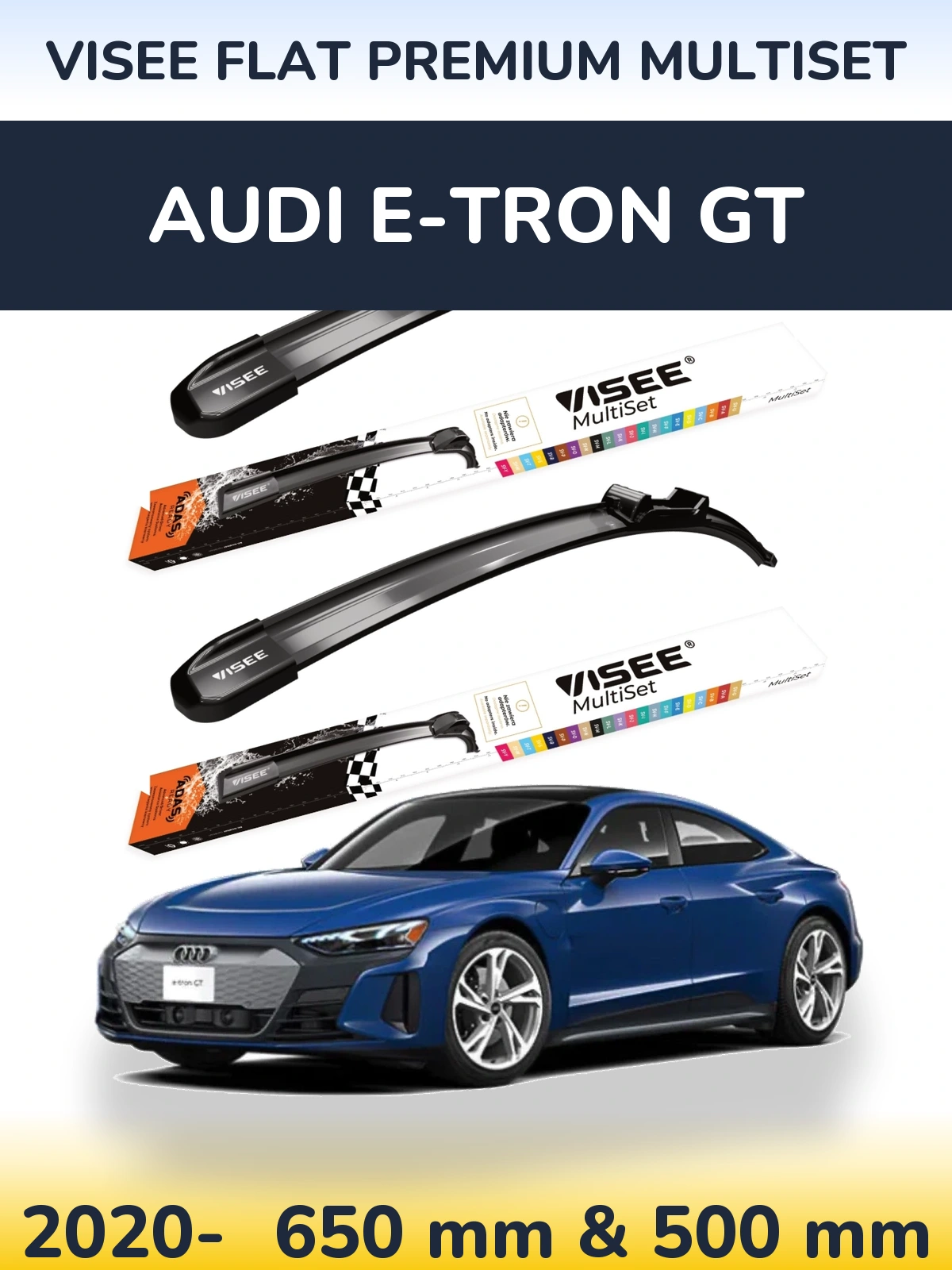 Комплект передніх щіток VISEE FLAT PREMIUM MultiSet 650 & 500 мм для Audi e-tron GT 2020-2026